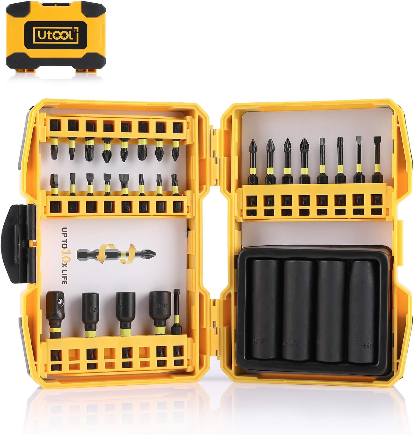 Impact Driver Bit Set, Utool 33 pcs Ultratorq Impact Screwdriver Bits and Socket Set including 25 Screwdriver Bits, 4 Impact Sockets, 3 Magnetic Nut Drivers and 1 Socket Adapter