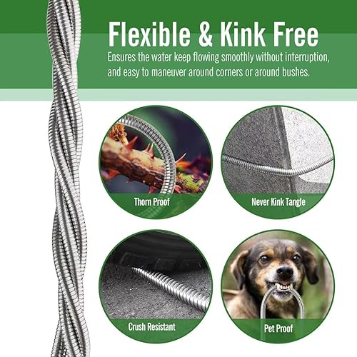 Miniatura 3 de Skyward Manguera de jardín de acero a prueba de óxido Super 304 con versión mejorada de manguera antifugas y antirodamiento, sin torceduras, sin