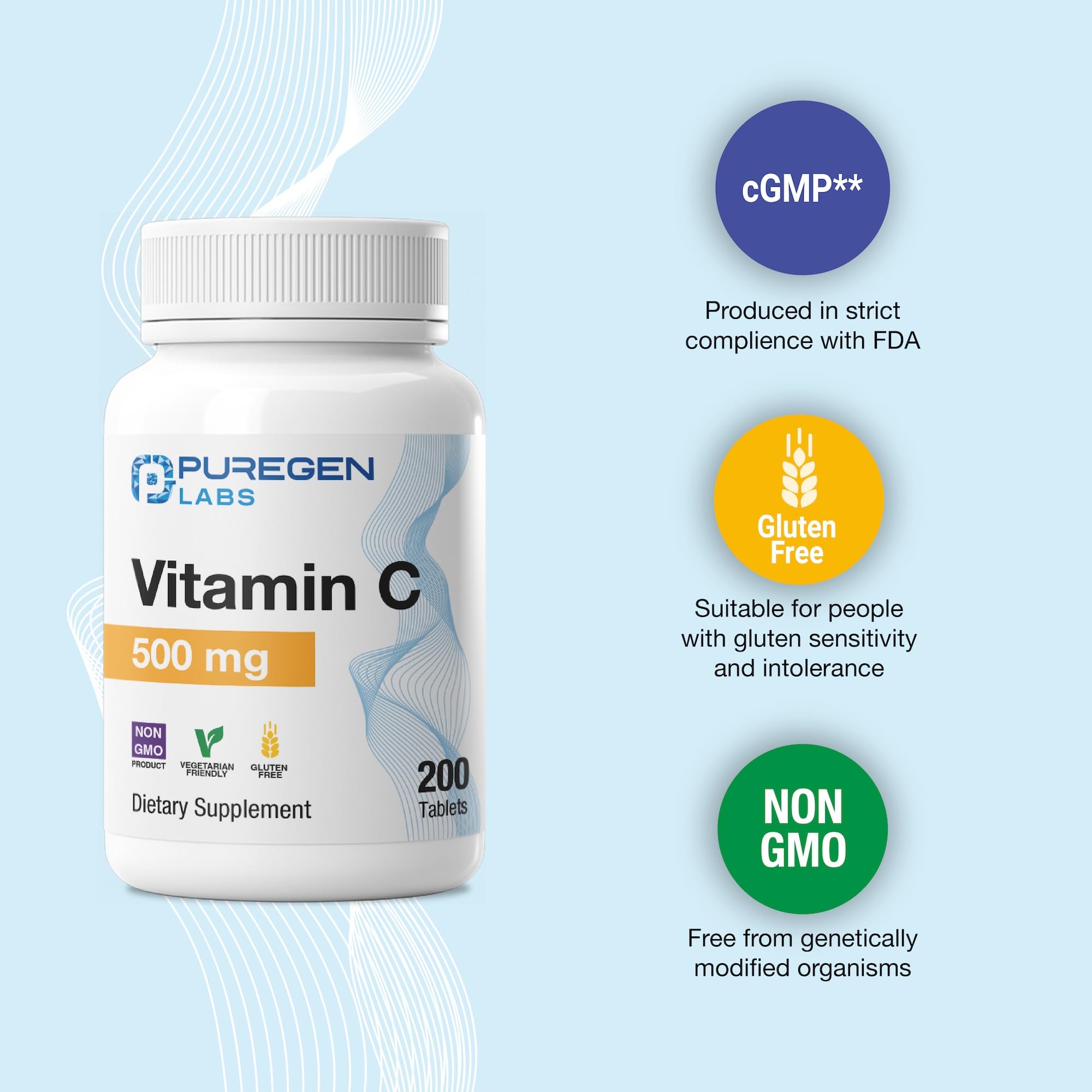 Puregen Labs Vitamin C 500 mg Supports a Healthy Immune System, 200 Tablets — Amazon image 5