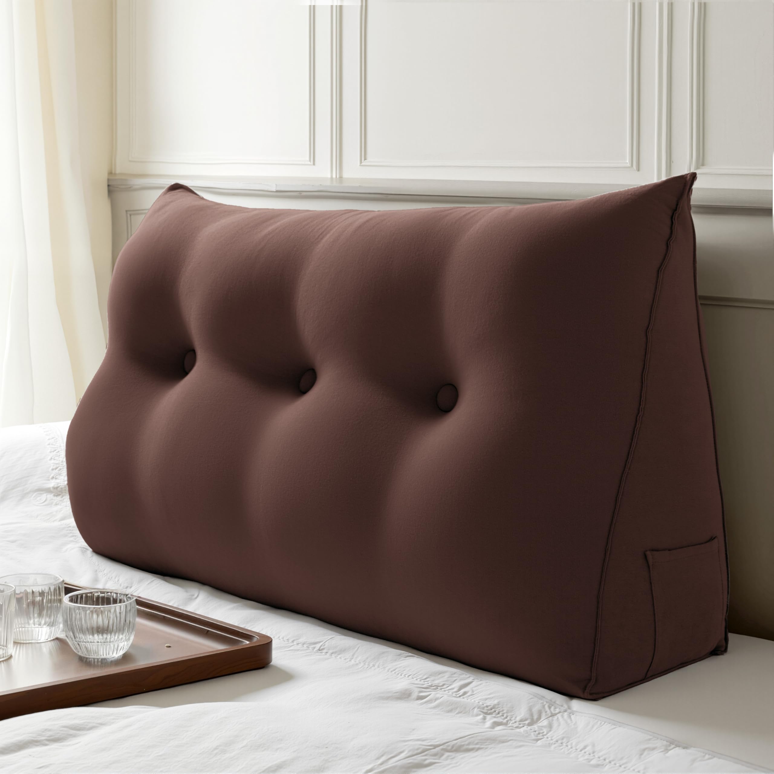WOWMAX Multifunctional Upholstered Headboard Pillow Twin, Coffee