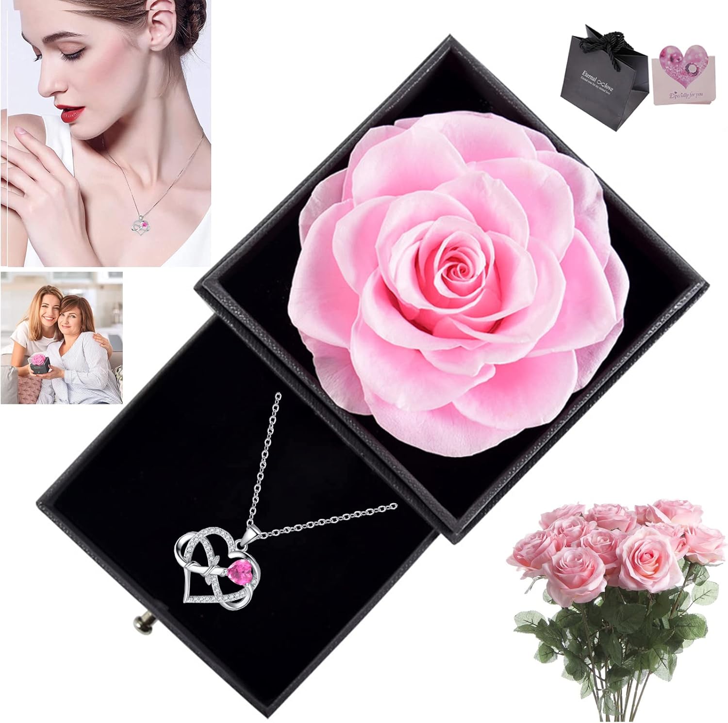 Miniatura 5 de Preserved Real Rose with 925 Sterling Silver Pendant Necklace Eternal Rose with Silver Necklace Rose Box Gift for Mum Wife Her on Mothers Day