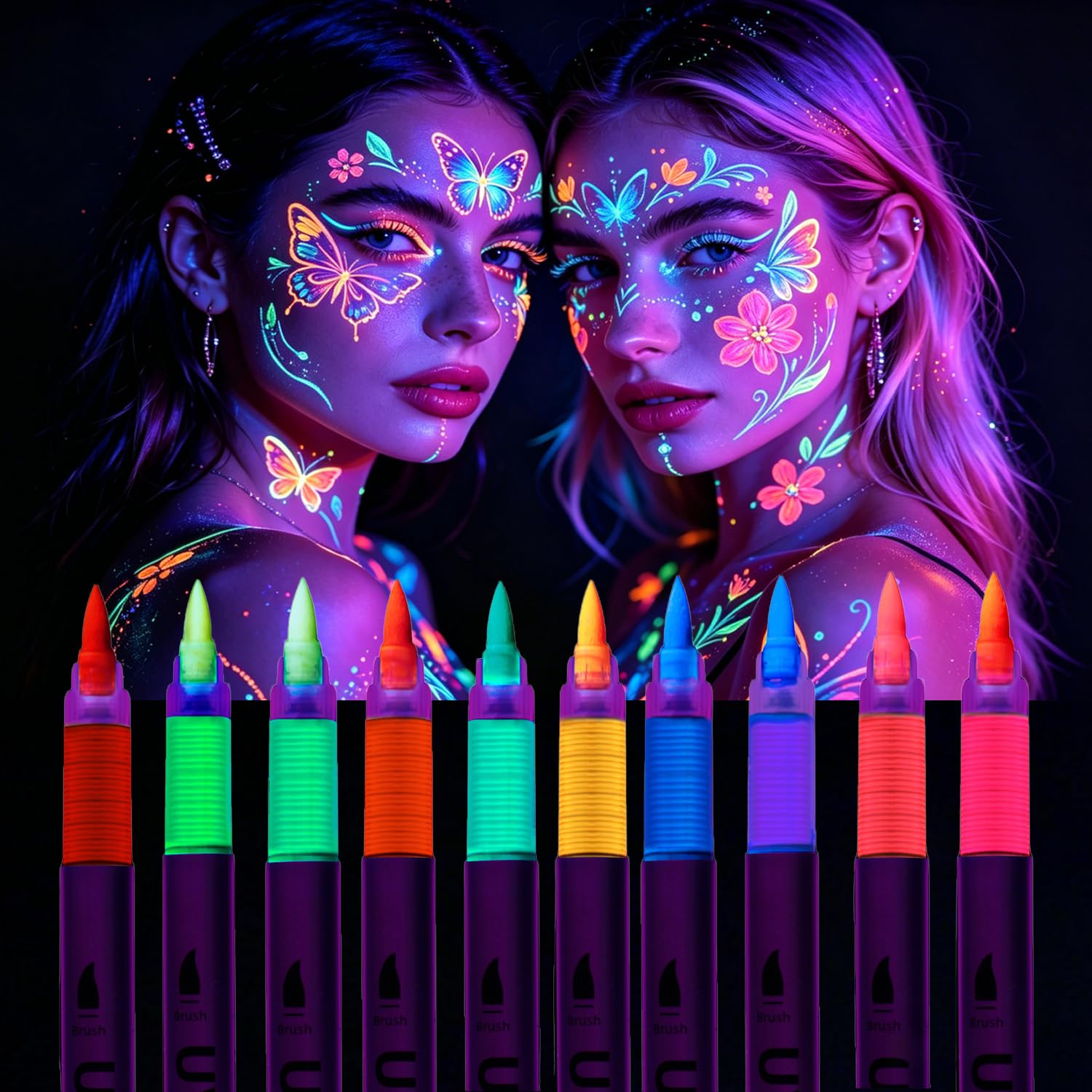 10 Pieces Glow Body Paint Markers, Neon UV Reactive Blacklight Face Paint
