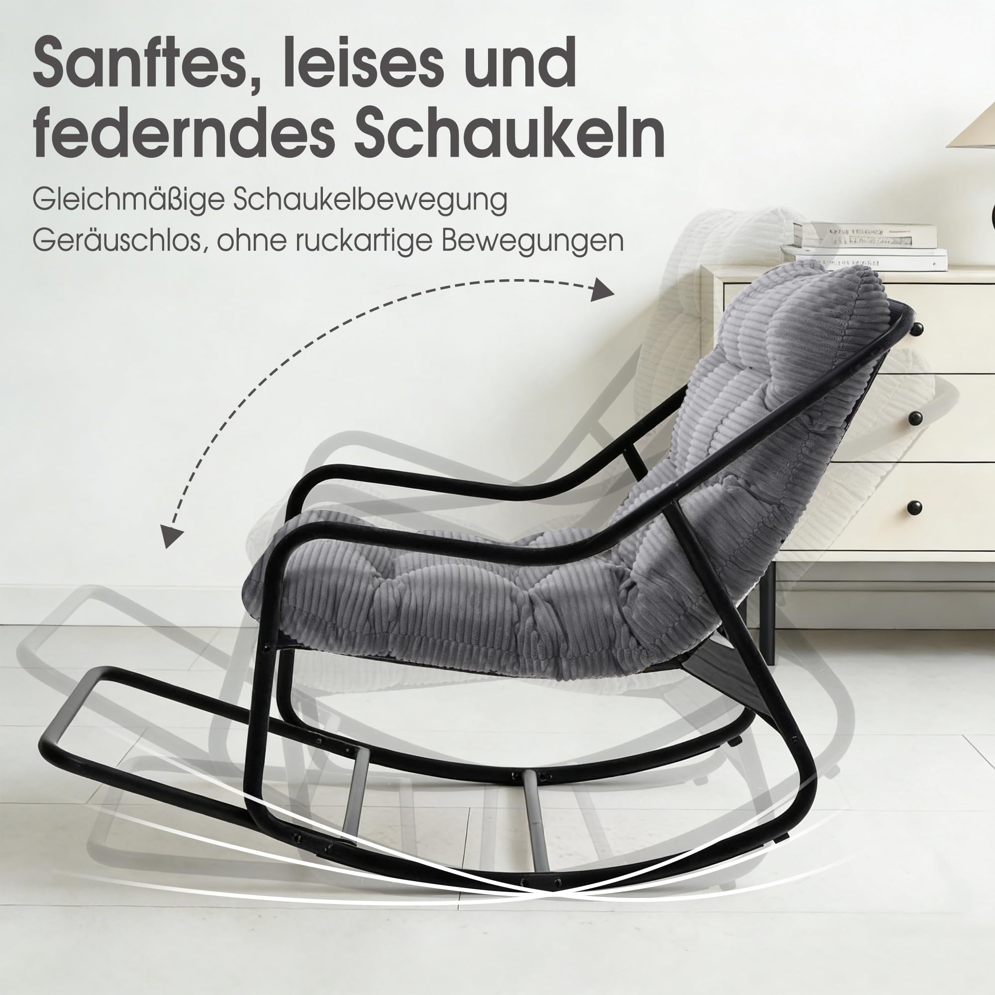 Übergroßer Schaukelstuhl, Gemütlicher Papasan-Stuhl mit Dick Gepolstertem Rahmen, für Innen- und Außenbereich – Robuster Stahlrahmen, Max. 160 KG，Dark Grey
