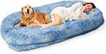 Human Dog Bed XL 200 x 112 x 31cm (79"x44"x12.5") - Shared Orthopedic Dog Bed for Adults & Pets, Large Size Faux Fur Pet Bed, Removable Washable Cover, Rainbow