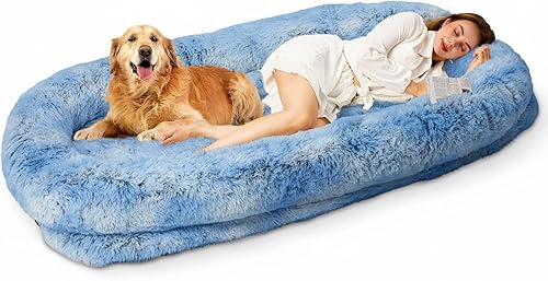 Miniatura 9 de Cama humana para perro XL de 79 x 44 x 12.5 pulgadas, cama ortopédica compartida para perros para adultos y mascotas, cama de piel sintética de gran