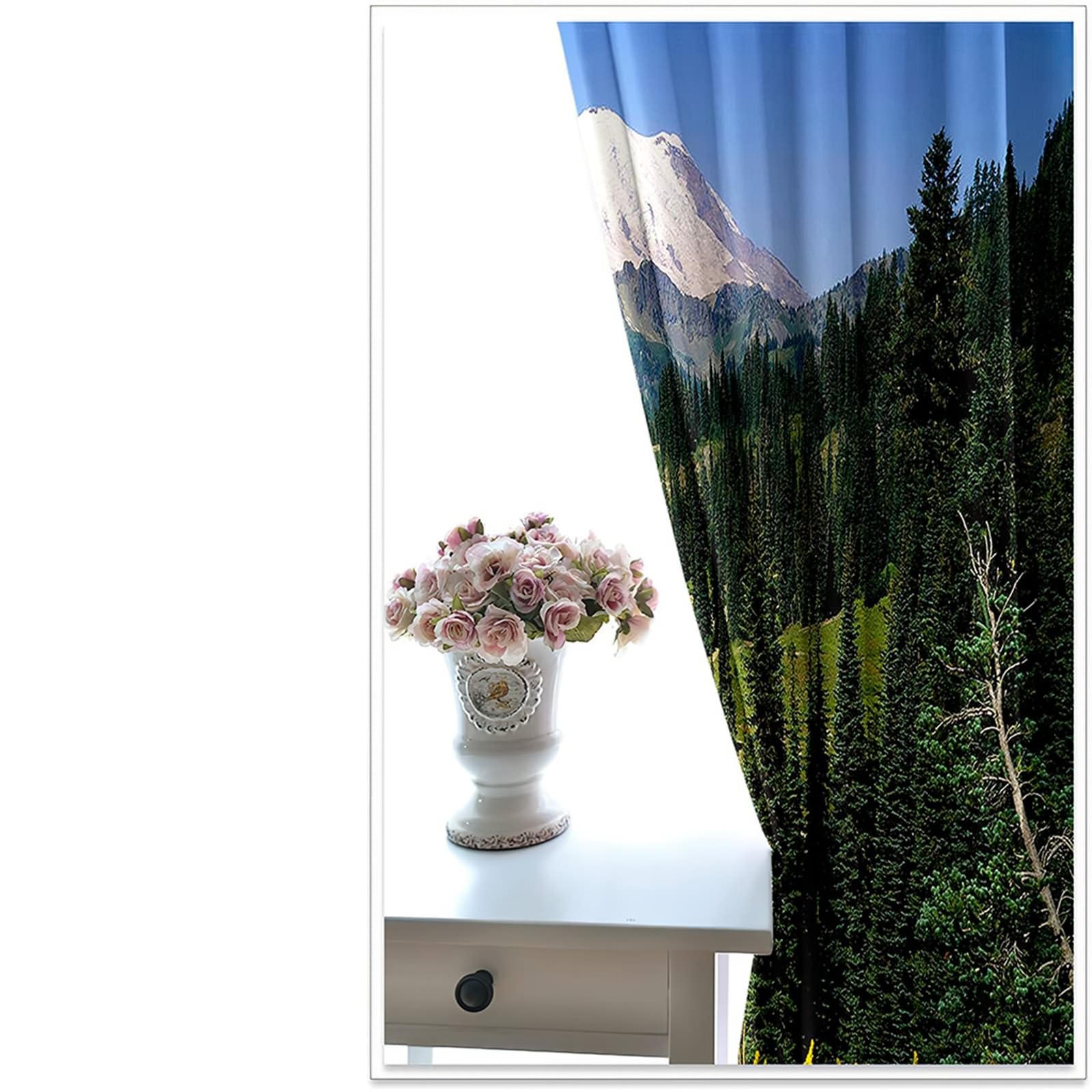 Vorhänge Thermo Verdunkelung 274 cm Lang, Vorhang Blickdicht mit Ösen 2er Set Blau Grün See und Berg Wald Landschaft Gardinen für Wohnzimmer Schlafzimmer Kinderzimmer, 244x274 cm(BxH)