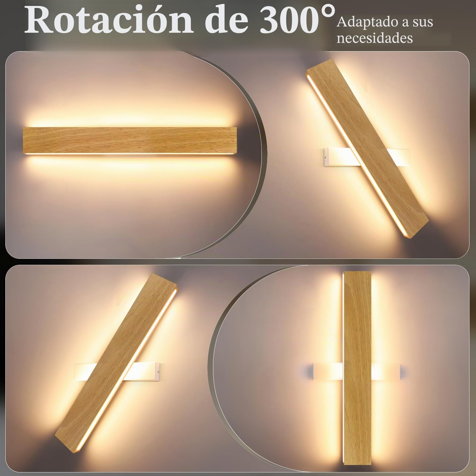 ZMH LED Lámpara Interior - 52CM Madera Moderna Pasillo Arriba Abajo Diseño 17W Escalera Lámpara Indirecta 3000K Blanco Cálido Iluminación para Sala de Estar Dormitorio Pasillo Escalera