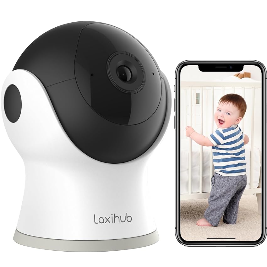 Immagine del prodotto LAXIHUB Telecamera di sorveglianza interna WLAN, baby monitor da 2,4 GHz con fotocamera, baby monitor con fotocamera, telecamera per cani con app, baby monitor, telecamera IP 720P con visione