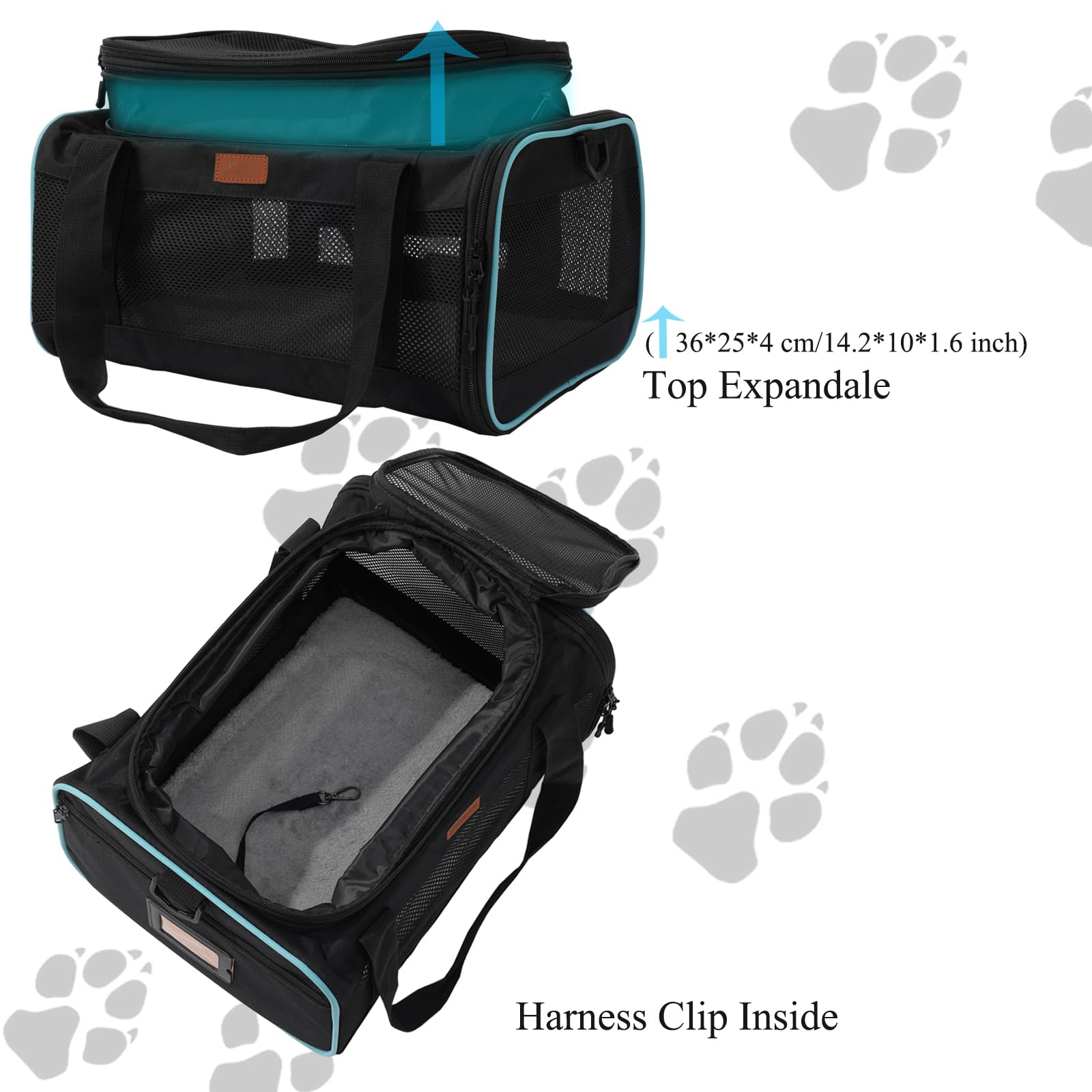 HSC PET Soft Cats Carrier Small Dog Carriers Airline Approved Softsides Pets Bag,Black,Lightweight,Luxury Style,Top Expandable,Guaranteed on Cabin Board Flight Travel Recommend Under 15 lbs (Black) - image 3