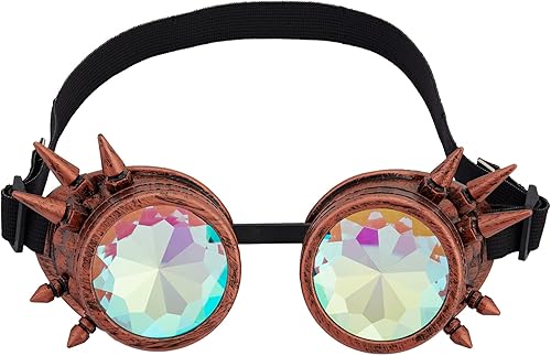 Miniatura 41 de Gafas caleidoscopio para raves trippy psicodélico steampunk con lentes de cristal de difracción de prisma arcoíris Negro