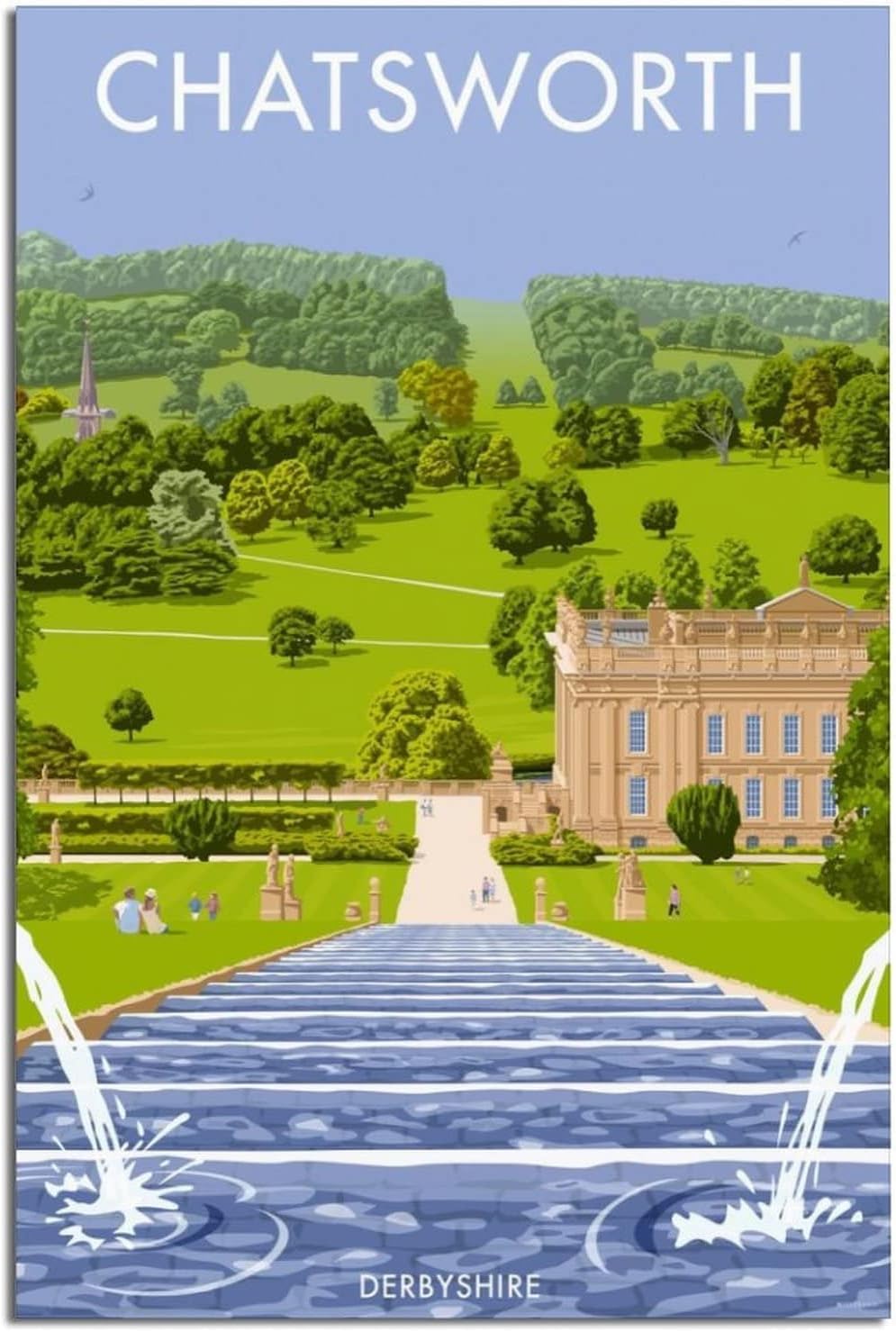 Cgltd Canvas Prints England Chatsworth House Derbyshire Field Vintage Travel Poster Wall Art Mural Room Decor Canvas Painting Posters Unframed 30X45cm