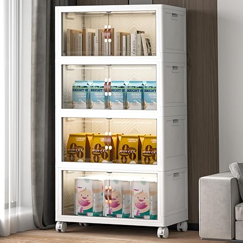 UAMFURI Extra Large Stackable Storage Bins with Lids & Wheels & Door, 448QT-112QT/28GAL*4Pack Foldable Collapsible Closet Organizers, Plastic containers drawers for bedroom Dorm - White-112qt - 4Pack with 1 top lid