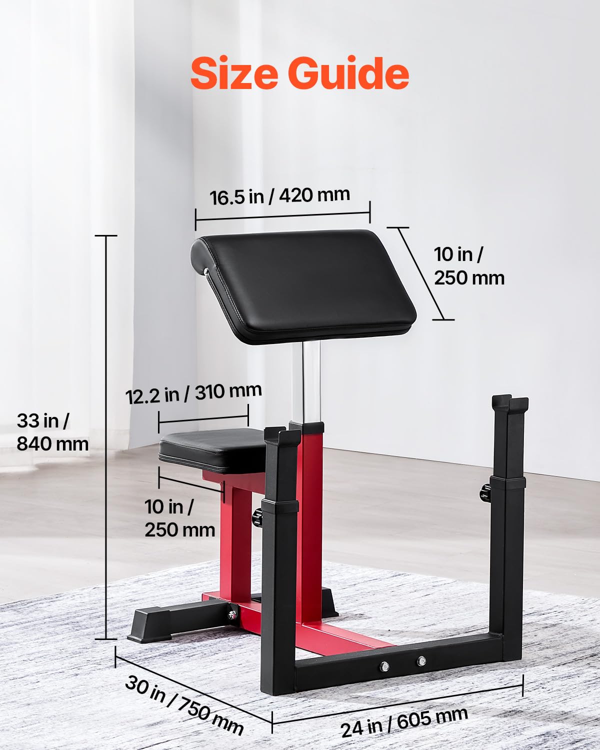 VEVOR Banco de Pesas con Extensión de Piernas, Bancos de Entrenamiento de Fuerza, Carga Máxima de 200 kg, para Gimnasio en Casa, Estación de Bíceps con Mancuernas y Barra Aislada, Negro+Rojo