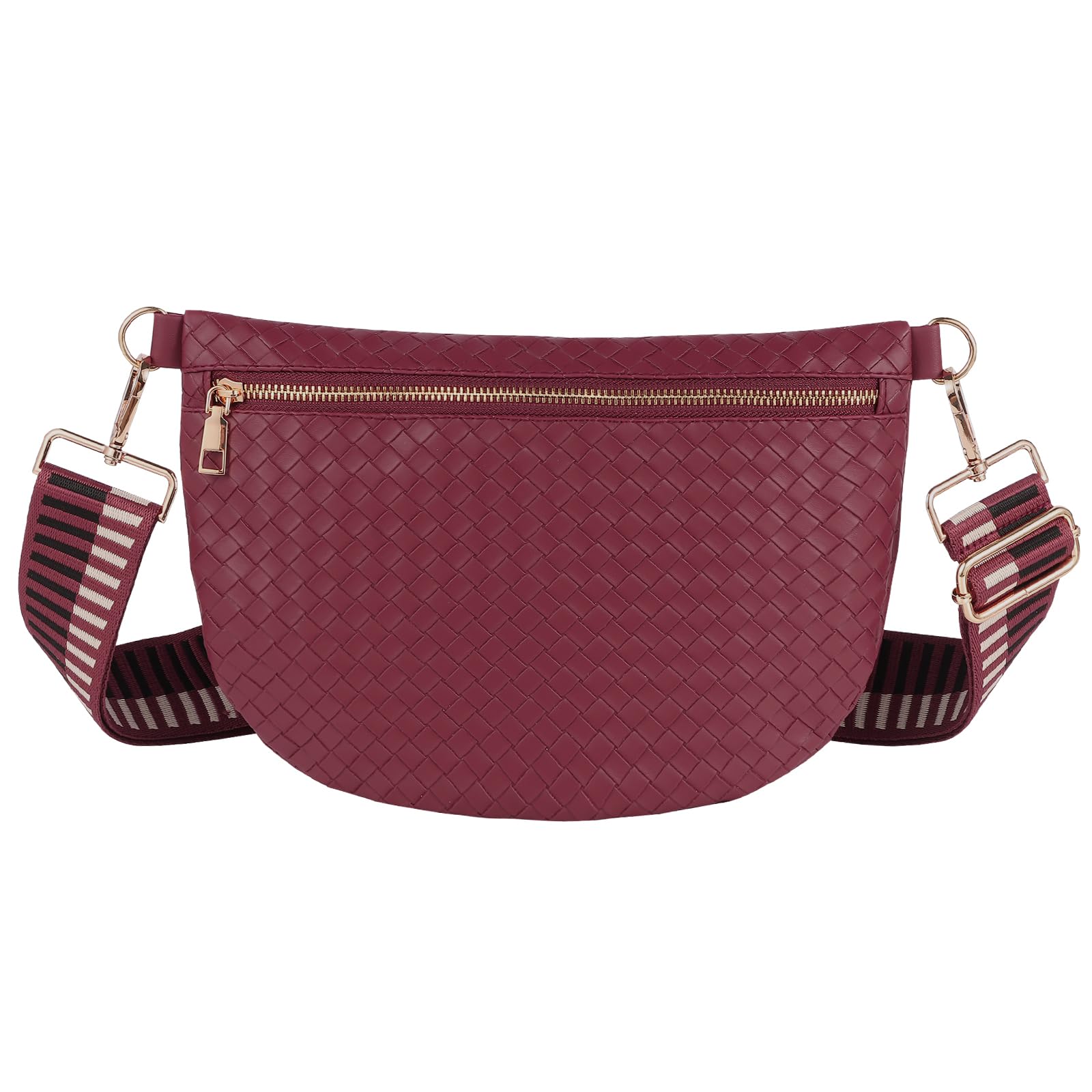 Woven Crossbody Bags for Women Leather Belt Bum Sling Purse Fanny Waist Pack Chest Shoulder Bag for Women-Burgundy