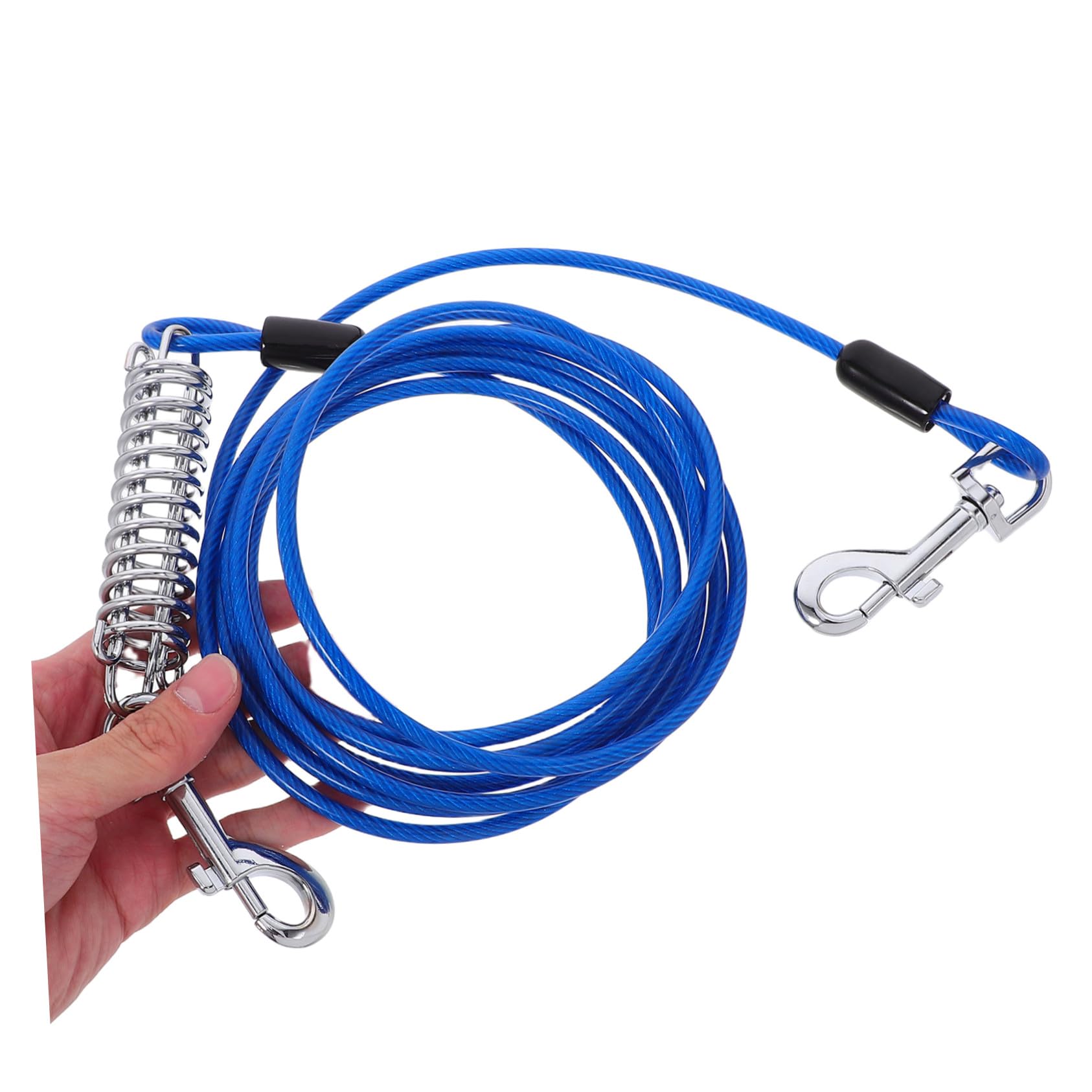 Laisse Chien Solide avec Crochet Pivotant et Ressort Amortisseur Câble pour Petit et Moyen Animal Attache Rapide et Flexible sans Nœuds