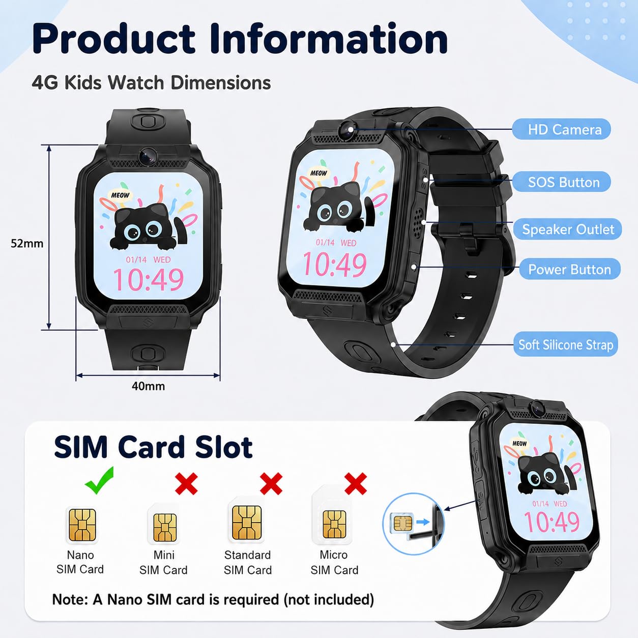 clleylise Smartwatch Bambini con GPS+LBS, Videochiamata, Chiamata, SOS, 7 Giochi Educativi, Modalità Scuola, Contapassi e Fotocamera, Orologio Digitale Multifunzione, Telefono per Bambini