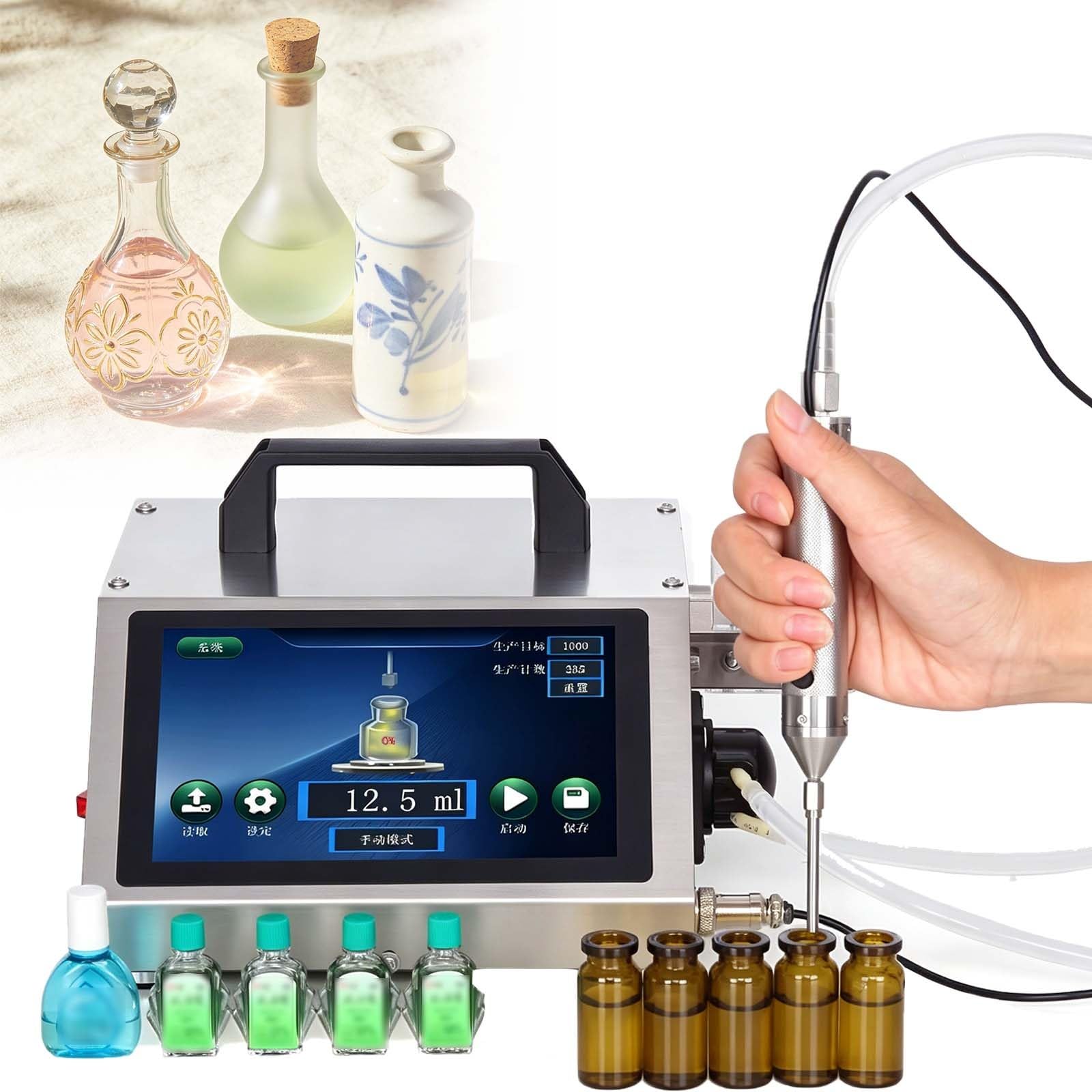 Automatyczna Maszyna Do Napełniania Płynem Napełniarka, Mała Nalewarka Do Butelek Olejków Eterycznych, 1-100 Ml, Maks. 600 Ml/Min, 3 Inteligentne Tryby, Do Perfum, Kropli Do Oczu(HD1360)