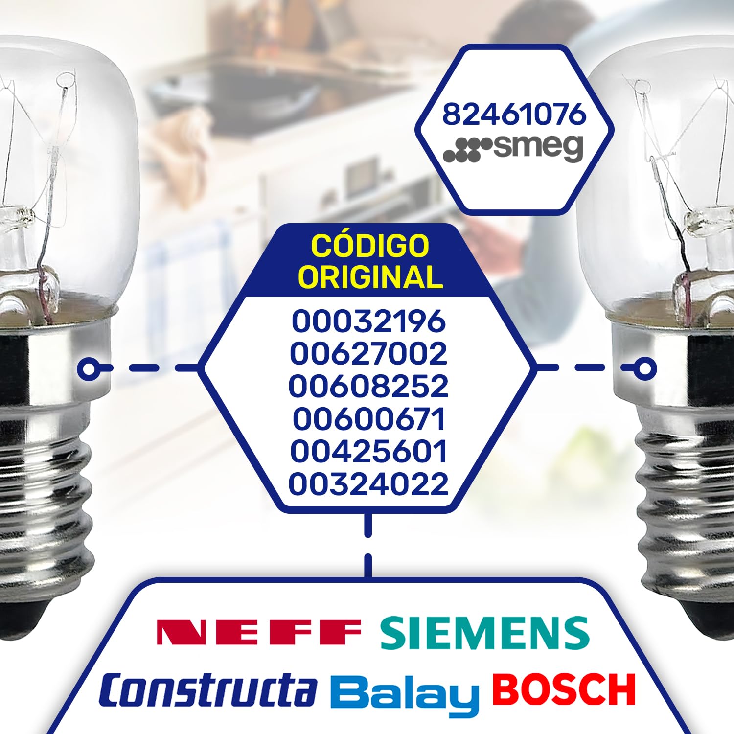 MONTERAL 2 Piezas Bombilla E14 para Horno 230/240V 25W 300°С con Código Original 00032196 032196 82461076 para Bosch para Smeg — view 3