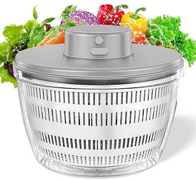 Electric Salad Spinner, 4L Lettuce Spinner Large Capacity USB Chargeble Fruit Vegetable Washer Dryer for Home Kitchen Gray