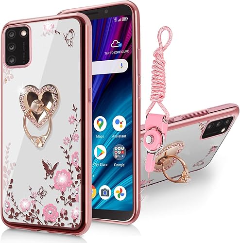 B-wishy Alcatel TCL A3X A600DL - Funda para mujer con diseño de mariposas de cristal con purpurina diseño floral de poliuretano termoplástico