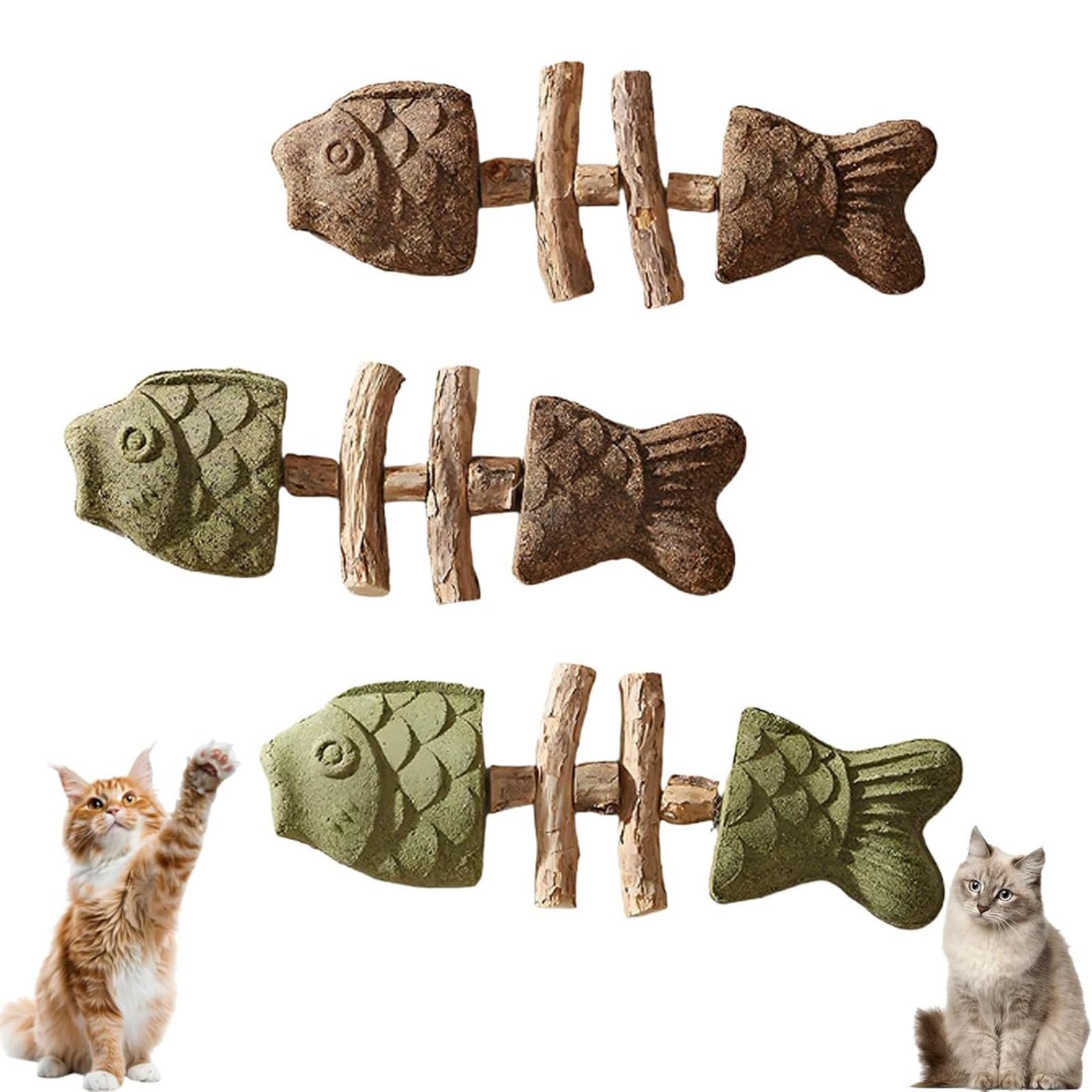 Juguete de dentición para gatos, juguete masticable para gatitos, mordedor de hueso de pescado con hierba gatera, mordedor dental para alivio del aburrimiento en interiores y exteriores, juguete