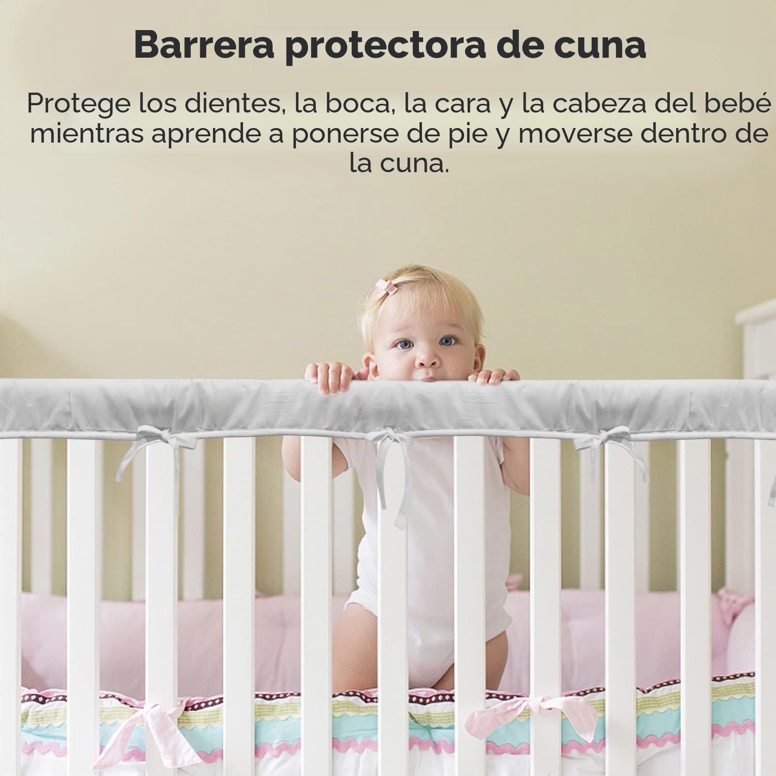 DERCLIVE Juego de 3 cubiertas para riel de cuna, protector de dentición para bebé, protector de mordedura suave para cuna