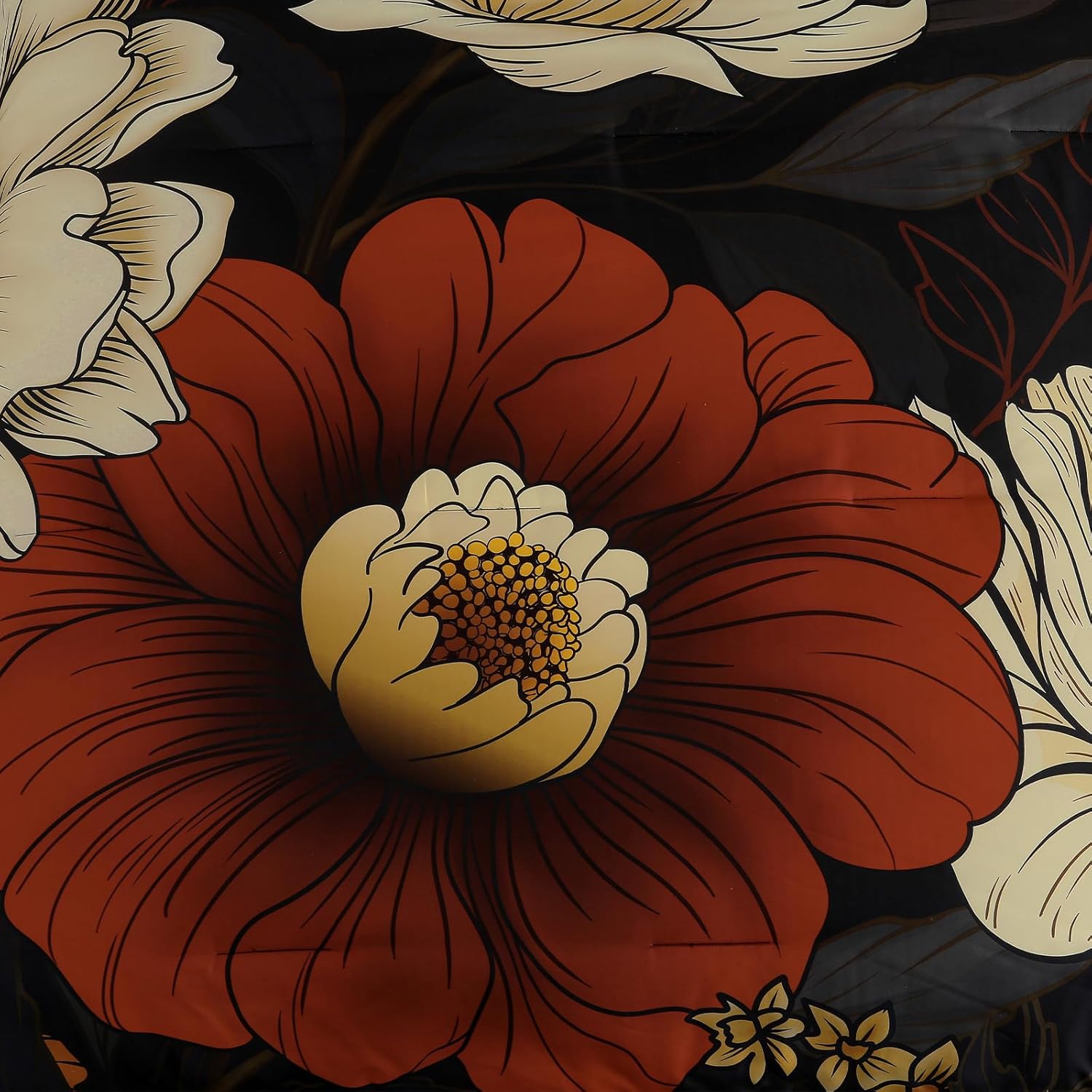 Xruibed Black Floral Comforter Set Queen Size 7 Pieces Bed in a Bag Flower Bedding Sets Lightweight Boho Bed Set with Sheet,Pillowcases&Shams for All Season - Image 8