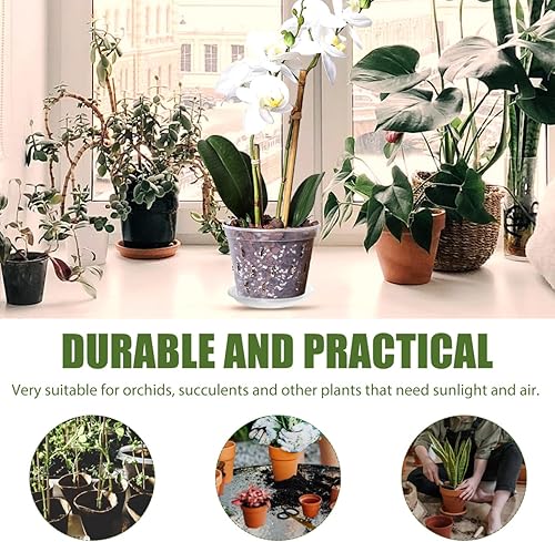 Miniatura 5 de 1 juego de macetas de plástico transparente con bandeja para ventilar agujeros de diseño para un crecimiento óptimo de plantas para jardinería y