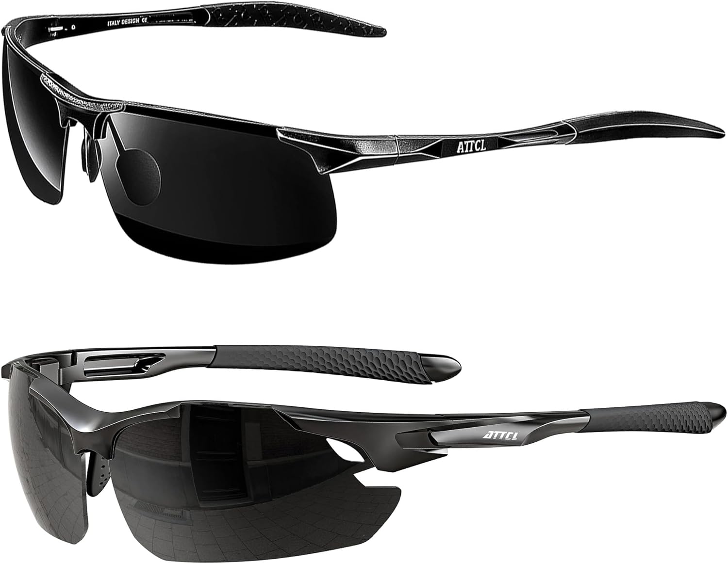 ATTCL Bundles Ultra Light Sunglasses For Men - Upgraded Sports Polarized Sunglasses for Cycling Driving Fishing: (8177-black)+(7027-black)