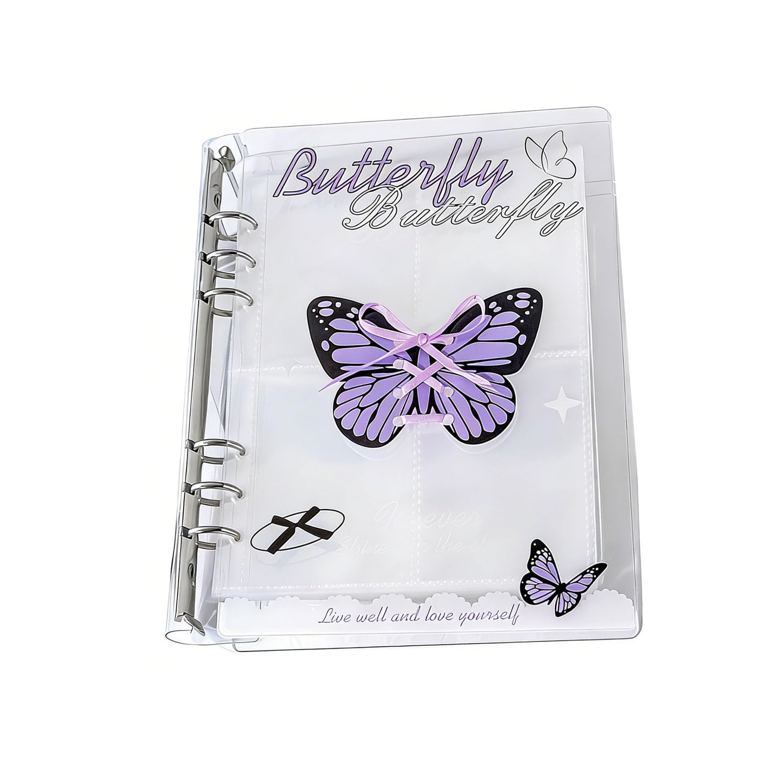 TFAOYS 6Rings Refillable Photo Album Acrylic Binder Cover with Ribbon Bowknot Accent Photocard Holders with 20 Clear Page Memory Album
