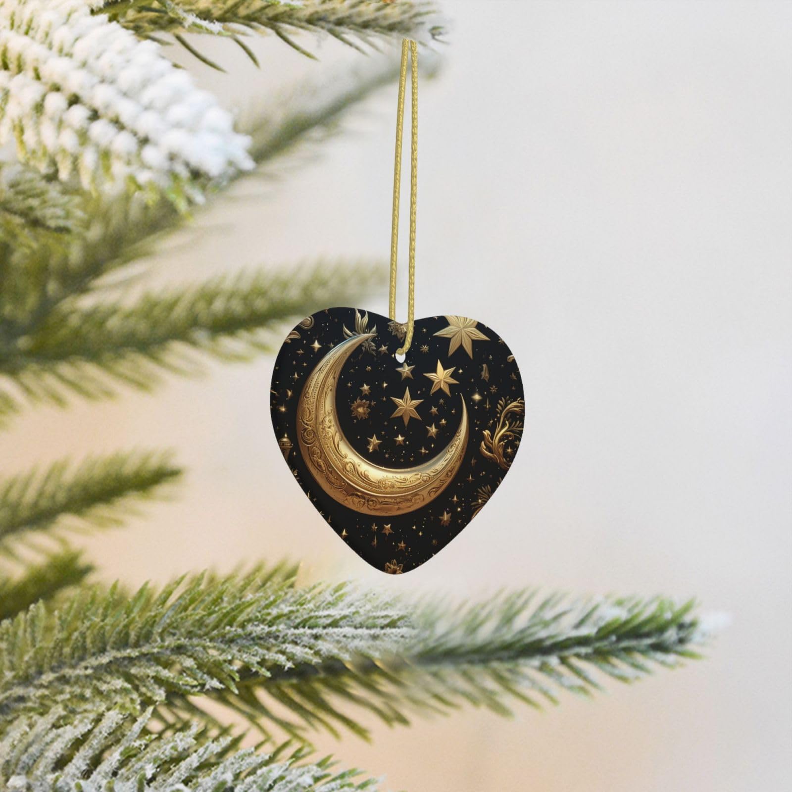 Amazon.co.jp: 金色の星と月のクリスマスオーナメント ハート