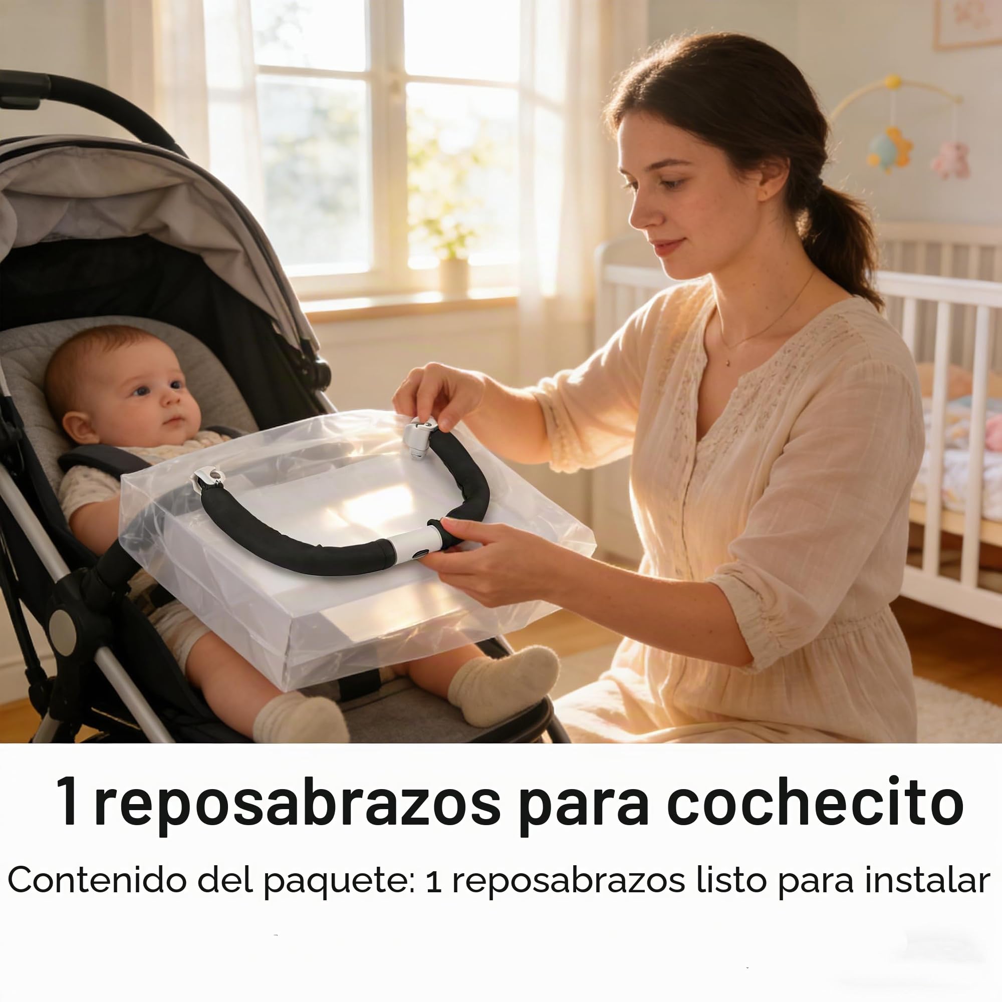 FTVOGUE Manillar Ajustable para Cochecito de Bebé, Barra Parachoques de Seguridad, Reposabrazos para Cochecito, Negro