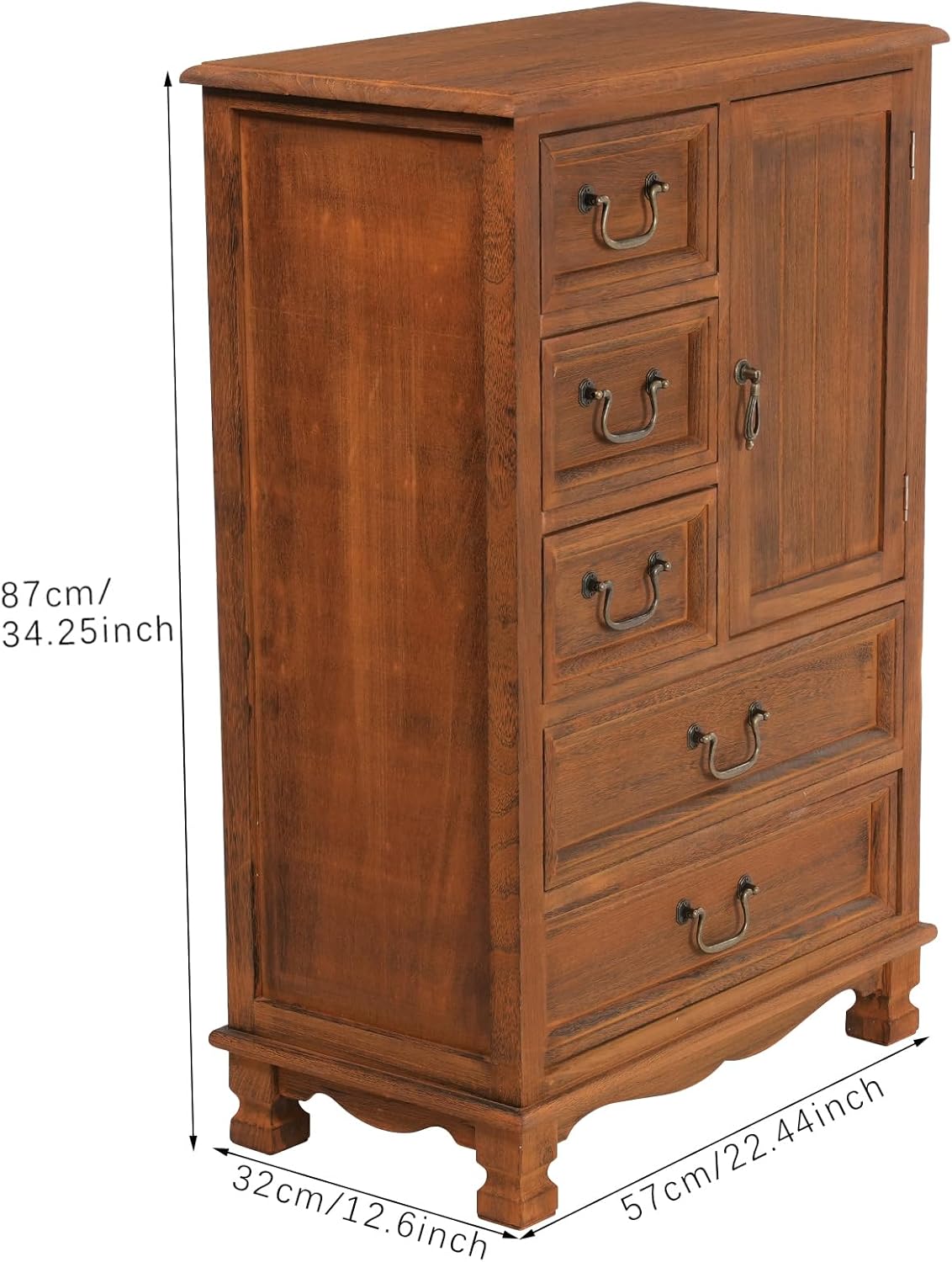 Drawers Dresser,Solid Wood Curio Cabinet with 3 Small Drawers&2 Large Drawers,Retro Storage Organizer (Coffee Color)