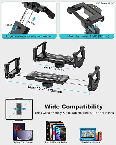 Miniatura 5 de Soporte para tablet de gabinete de cocina, hasta 15.6 pulgadas Soporte de tableta de brazo de metal de 360 para debajo del gabinete, soporte de