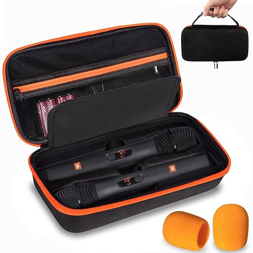 Wireless Microphone Case Compatible with JBL Wireless Two Microphone System, Dual Wireless Microphone Case for Party Box, Singing Karaoke for JBL Mic, Receiver, Adapter, AA Batteries-Orange (Box Only)