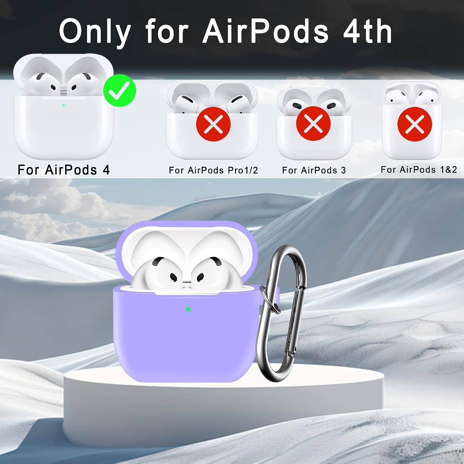 for AirPods 4th Generation Case Cover - 5 in 1 Kit Cute Ball, Pearl Pendant, Cleaner Pen, Keychain, Soft Silicone Protective Cover for AirPods 4 Case for Women Girl Gift (Purple) image 2