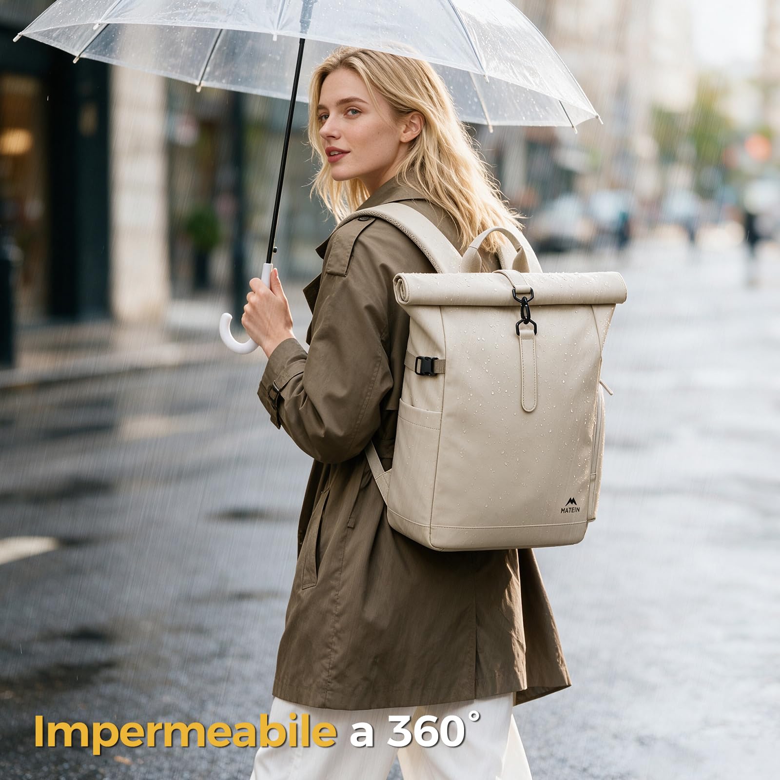 MATEIN HER Zaino Rolltop Donna Espandibile, Zaino Impermeabile con Porta PC