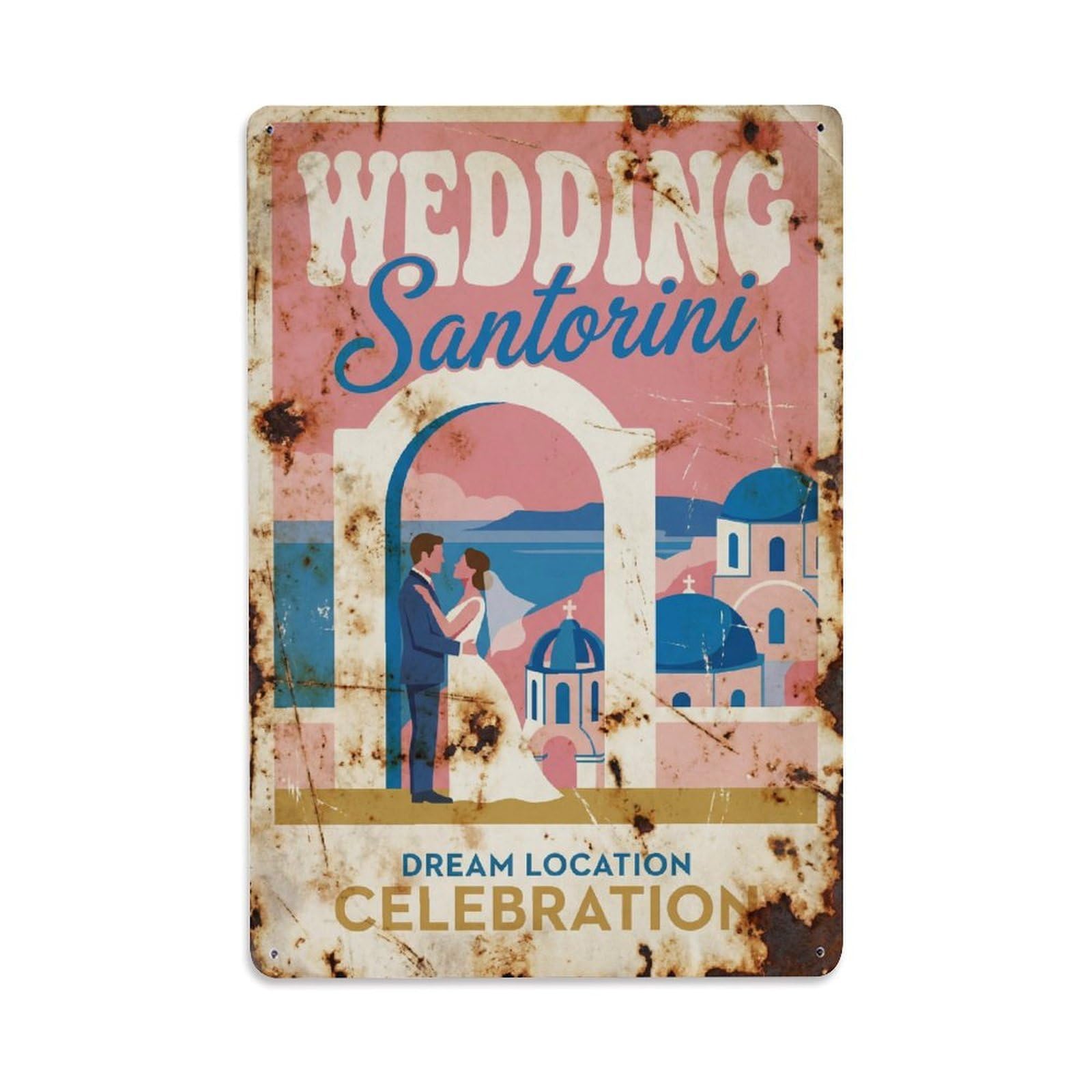 Vintage Travel Santorini Wedding Greece Metal Tin Sign