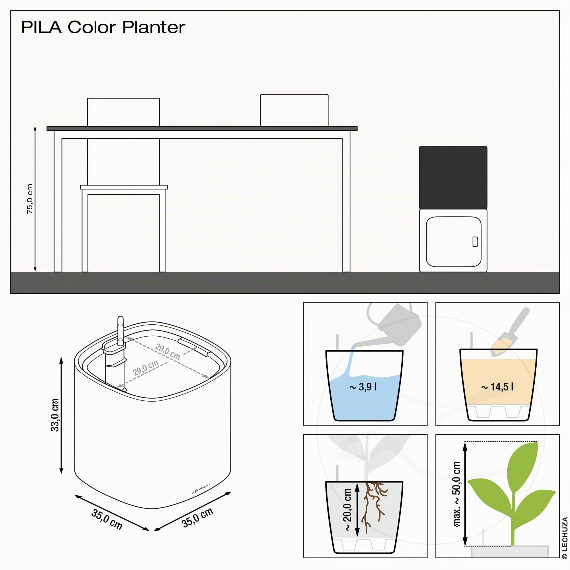 LECHUZA PILA Color Planter schiefergrau 15906