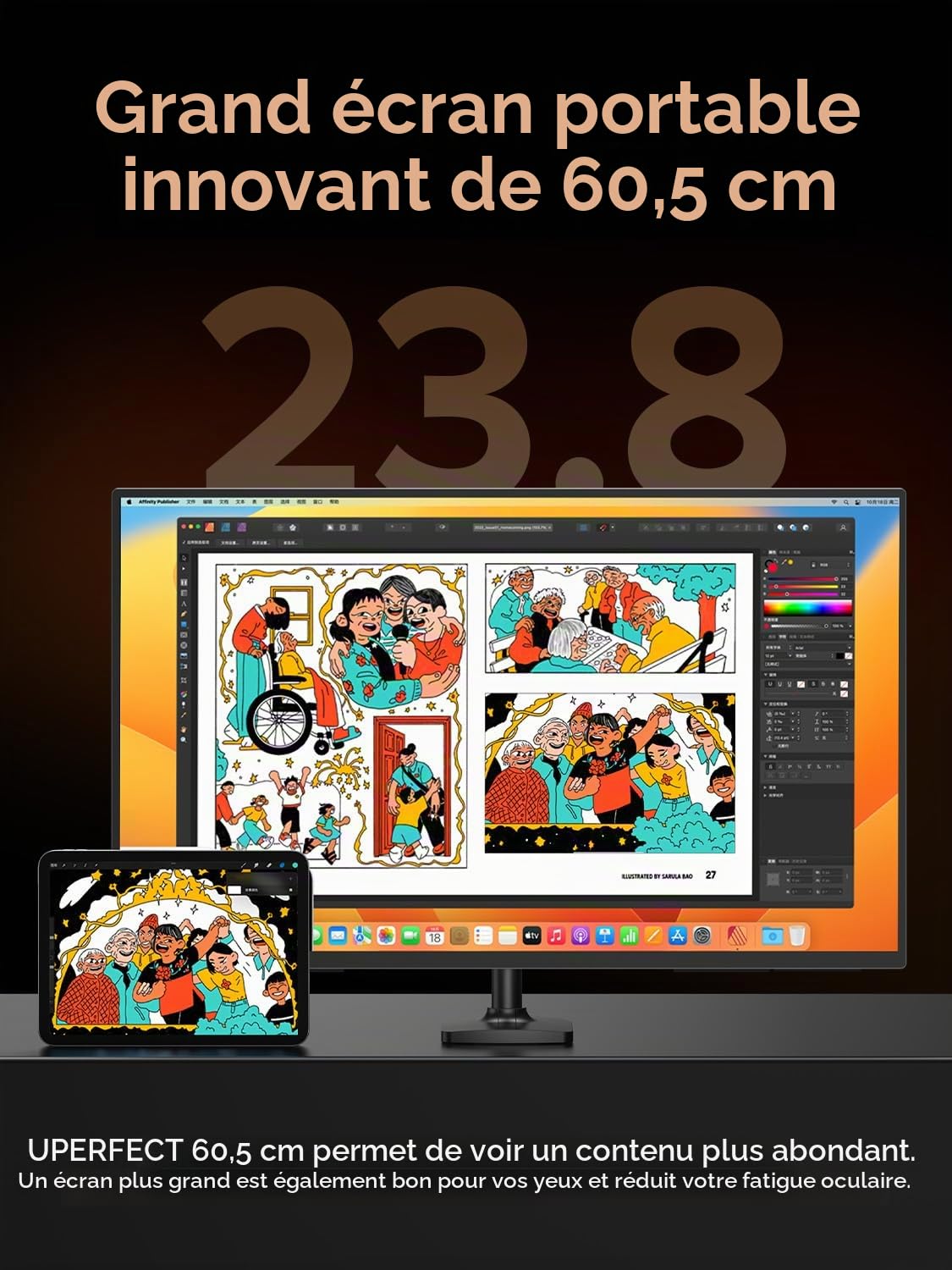 UPERFECT 23,8 Pouces 144Hz QLED Écran Portable, FHD 1080P 2000:1 145% sRGB