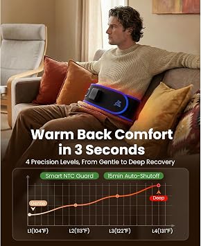 BOB AND BRAD ThermoRed Heating Pad Belt Massager for Lower Back Support, FSA Cordless Wearable Near Infrared Heat & Red Light Lumbar Back Wrap with Adjustable Vibration HSA Eligible, Gift for Family