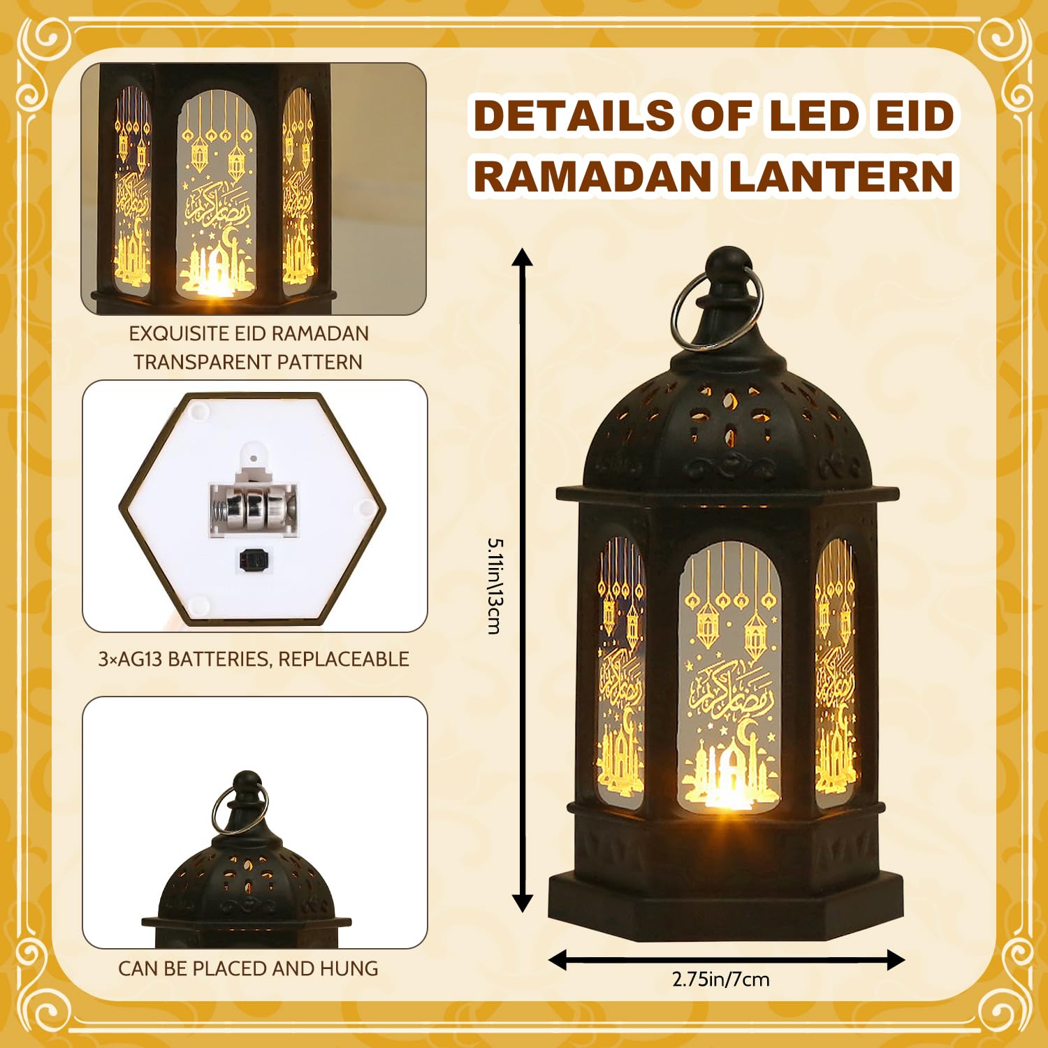 Mini Ramadan Candle Lantern Decorations for Centerpiece Moroccan Style LED Eid Hanging Lantern Decorations for Home Halloween Wedding Christmas Table Decor (Black and White) - Image 3