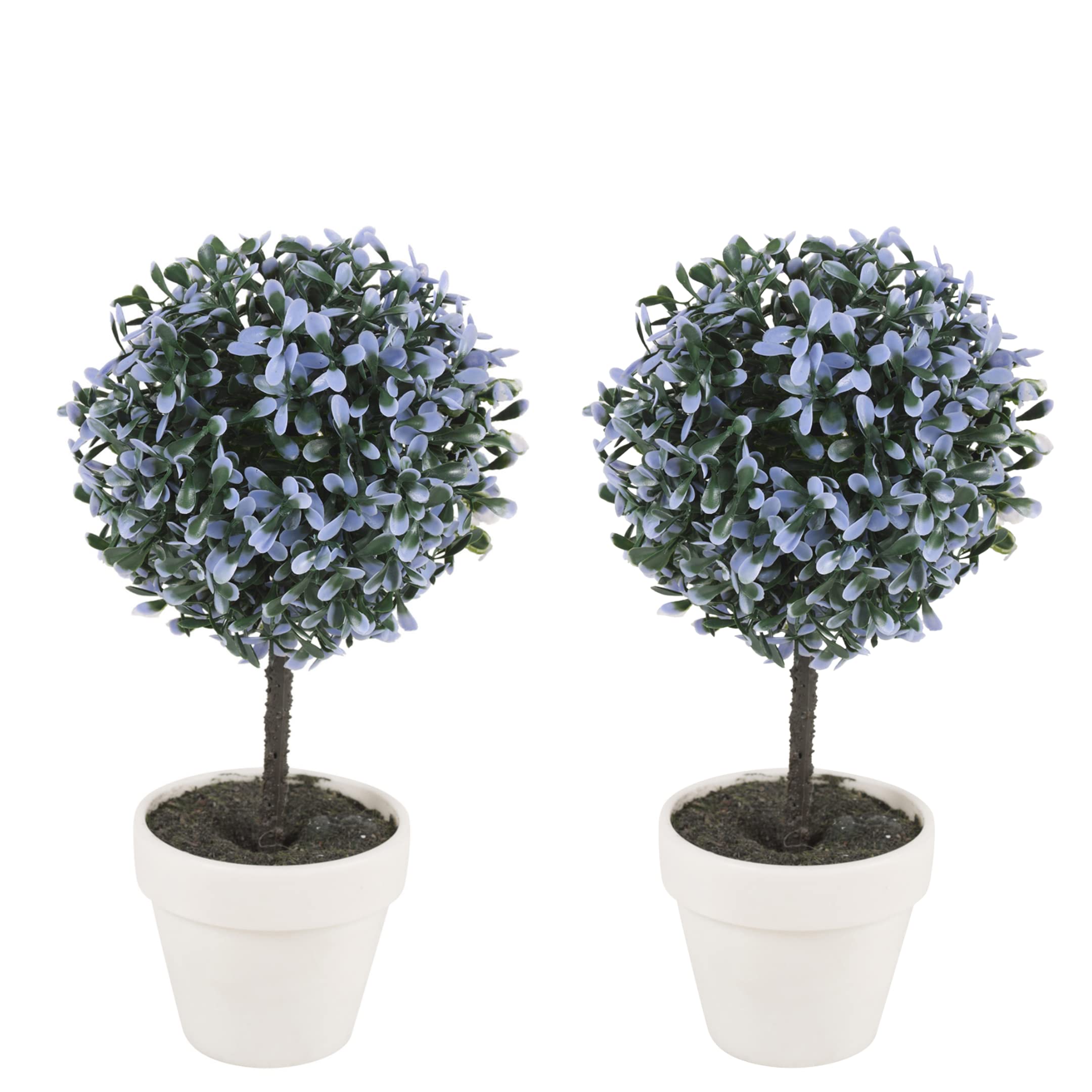 Urbnliving Blue 2Pc Decorative Artificial Topiary Box Tree Plant Indoor Outdoor Set (Medium 27Cm, )