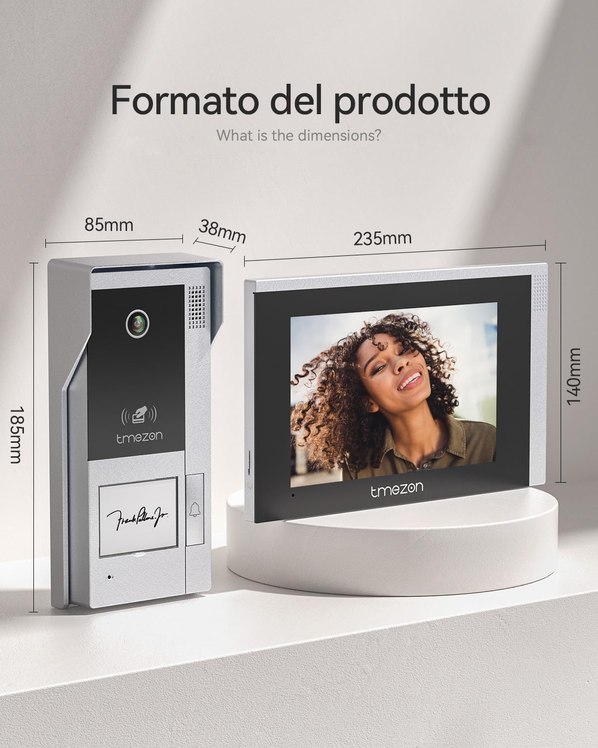 Dimensions of the TMEZON video intercom components