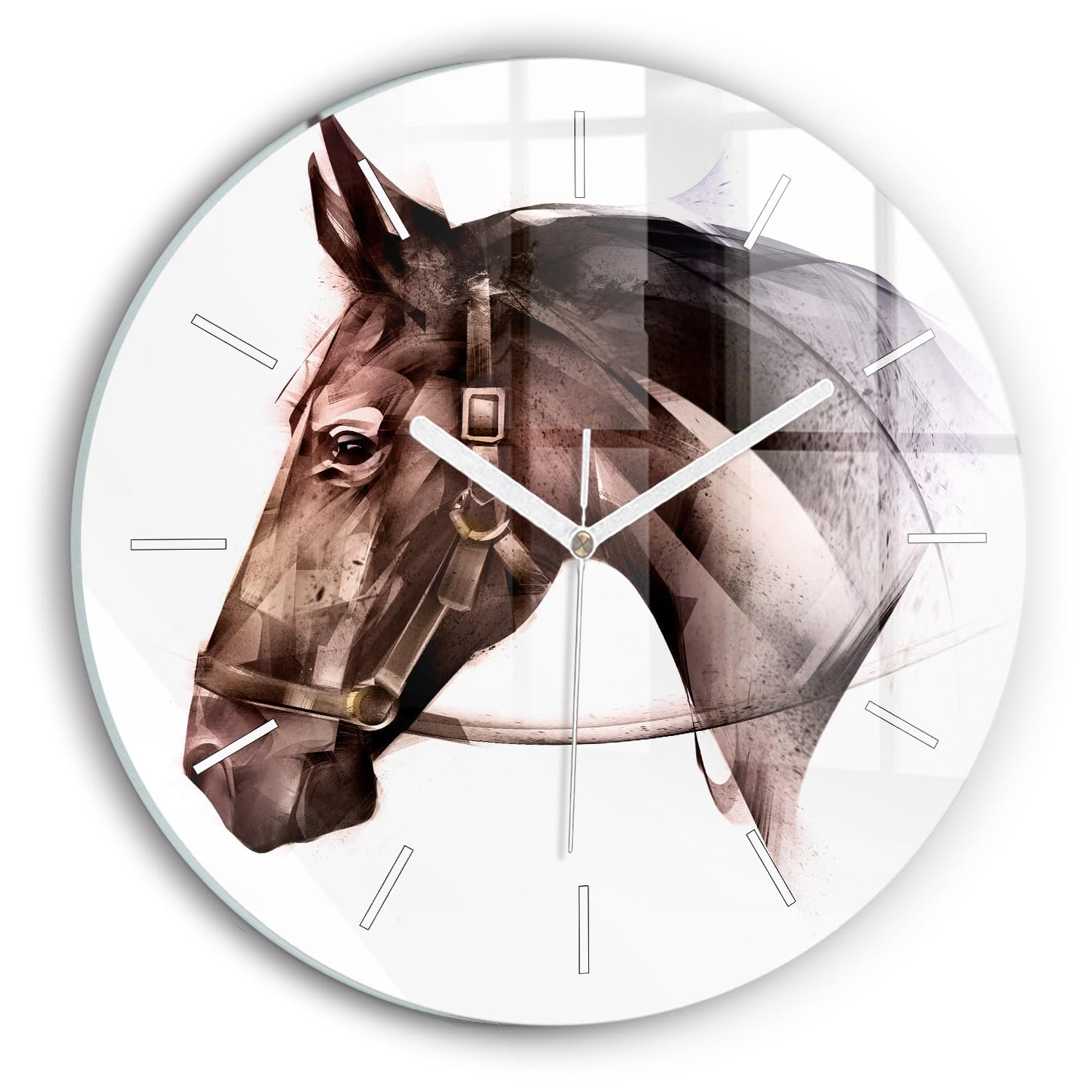 Horloge en verre avec profil de cheval peint de marque Wallfluent