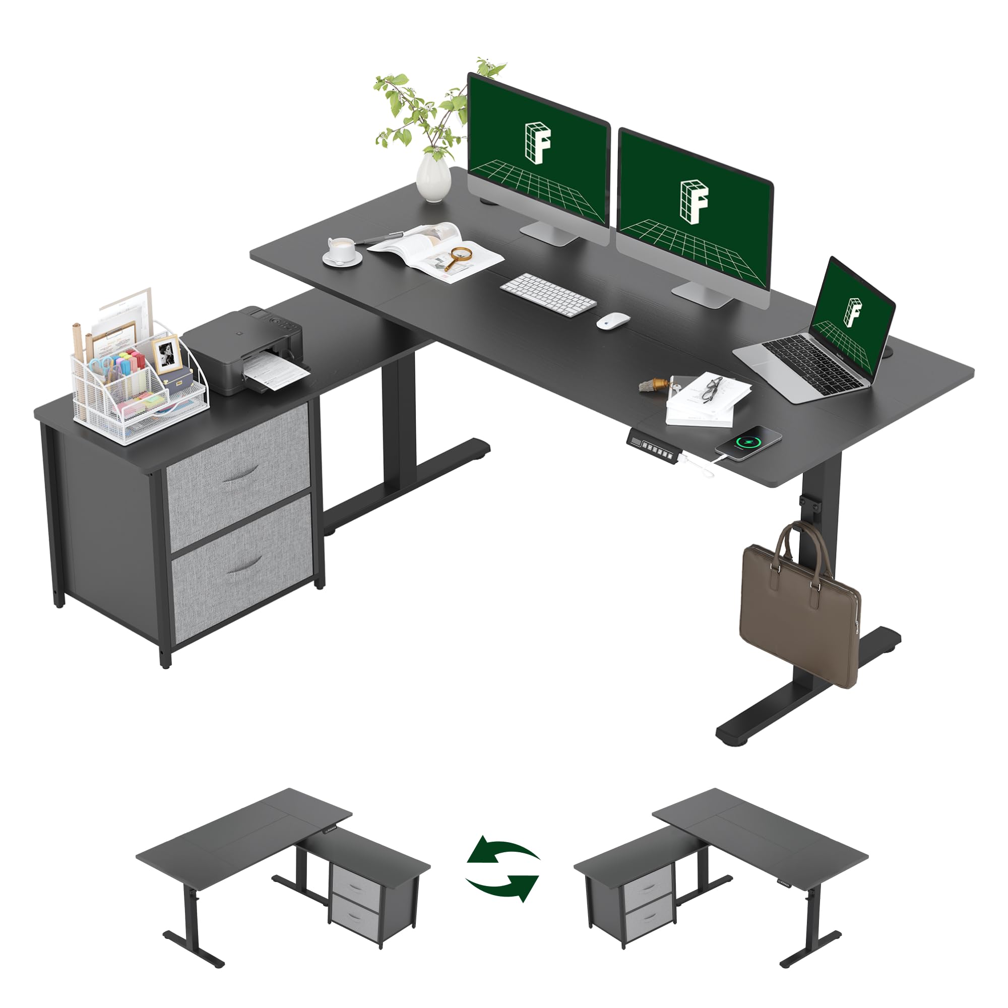 Amazon.com: FLEXISPOT L Shaped Standing Desk with Drawers, Large