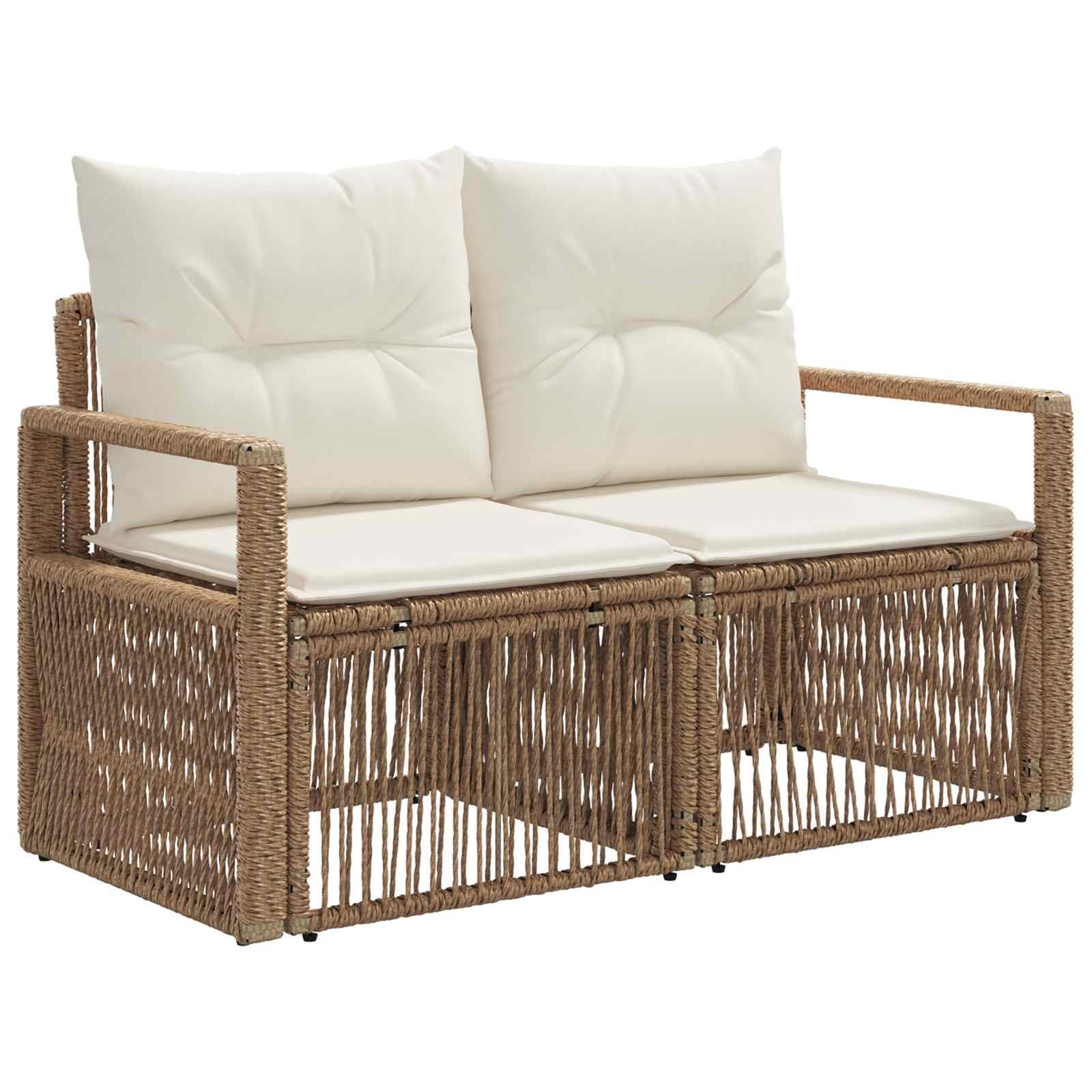 Set di 7 divani da giardino in polyrattan con tavolo, beige | Salotto modulare in polyrattan per terrazza e giardino, con cuscini e robusto telaio in acciaio