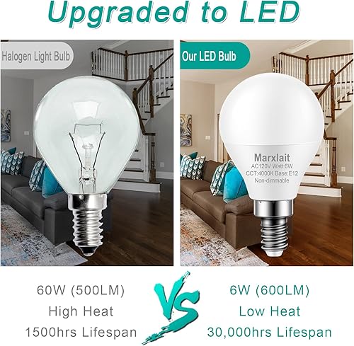 Miniatura 3 de Paquete de 12 bombillas E12 para ventilador de techo, equivalente a 60 W, luz natural de 4000 K, bombilla LED de base pequeña, bombilla LED A15 Luz