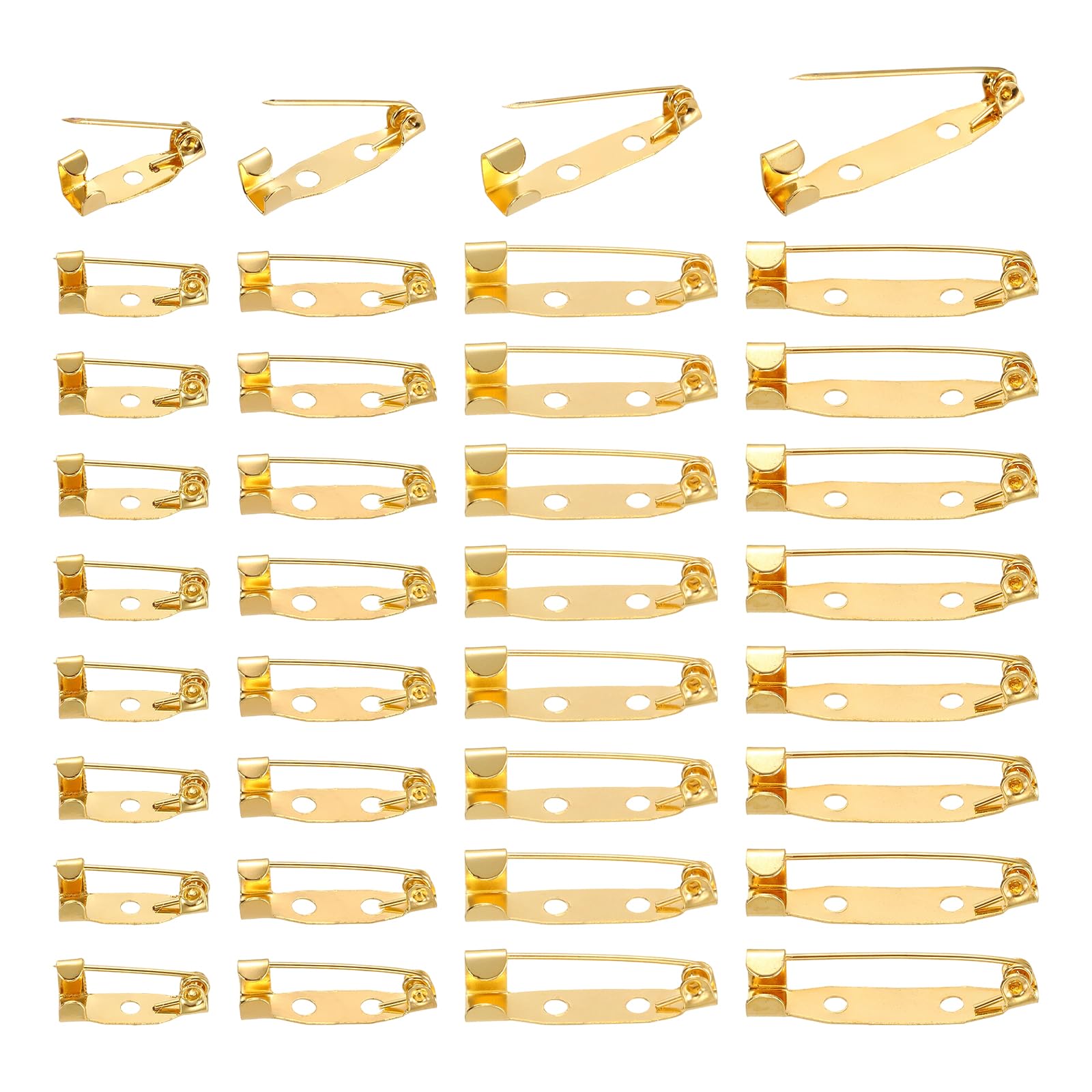 sourcing map 200 Pcs Brooch Pin Backs, Metal Bar Pins Backs Safety Clasp for DIY Crafts Name Tags Badges Corsage Jewelry Making(15/20/25/30mm, Gold)