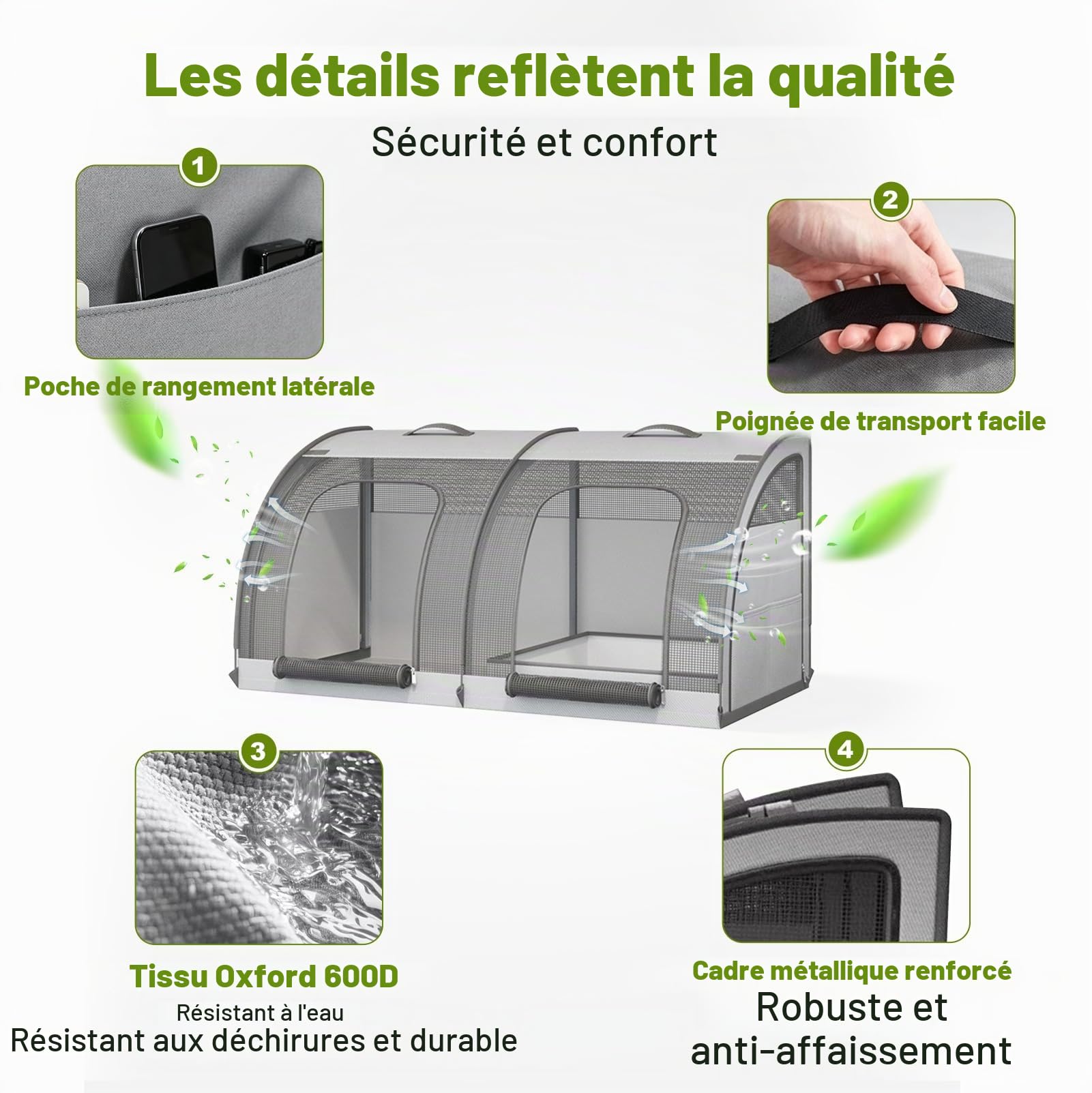 Cage Transport Chien Voiture, Caisse Transport Pliable 100cm avec 2 Portes | Caisse Chien Voiture Siège 100×50×50 cm, Double Compartiment, Mesh Respirant, Ceinture Sécurité, Idéale Voyage et Camping